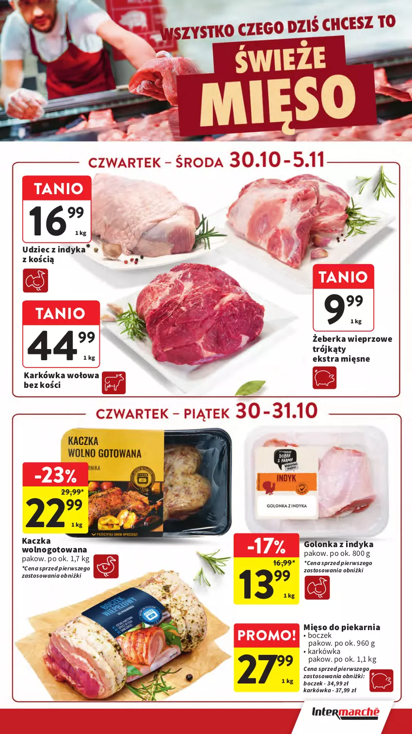 Gazetka promocyjna Intermarche - Gazetka Intermarche - ważna 30.10 do 05.11.2025 - strona 17 - produkty: Boczek, Golonka z indyka, Kaczka, Mięso, Udziec z indyka