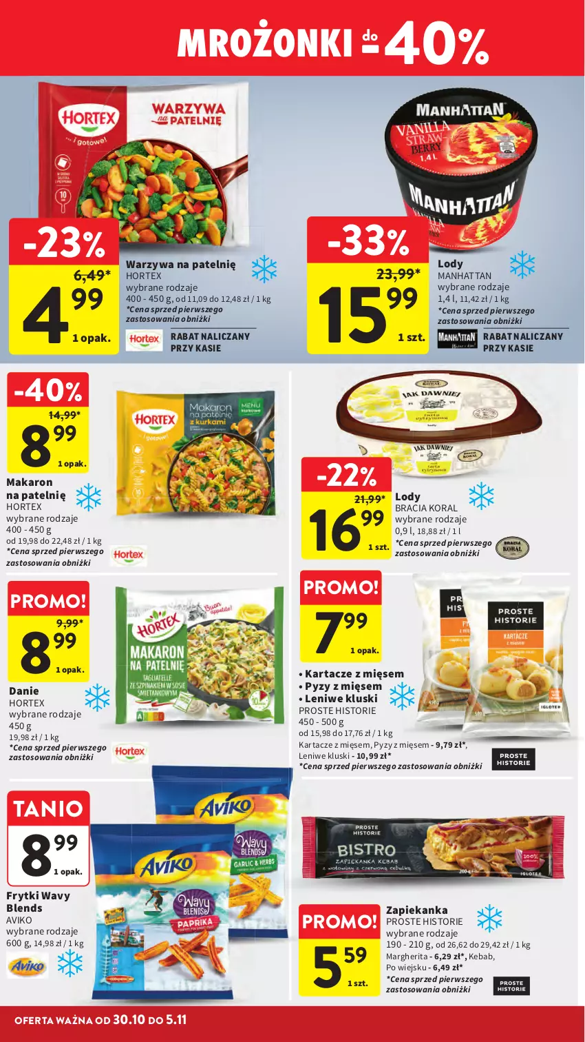 Gazetka promocyjna Intermarche - Gazetka Intermarche - ważna 30.10 do 05.11.2025 - strona 24 - produkty: Frytki, Hortex, Kebab, Lody, Makaron, Warzywa, Zapiekanka