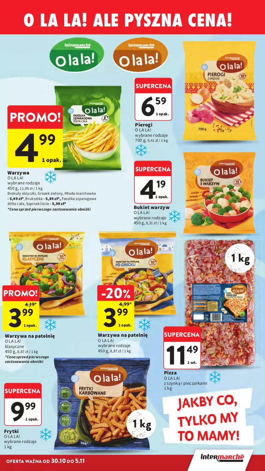 Gazetka promocyjna Intermarche - Gazetka Intermarche - ważna 30.10 do 05.11.2025 - strona 25 - produkty: Brokuły, Brukselka, Bukiet, Bukiet warzyw, Fa, Frytki, Marchewka, Piec, Pieczarka, Pierogi, Pizza, Szpinak, Warzywa