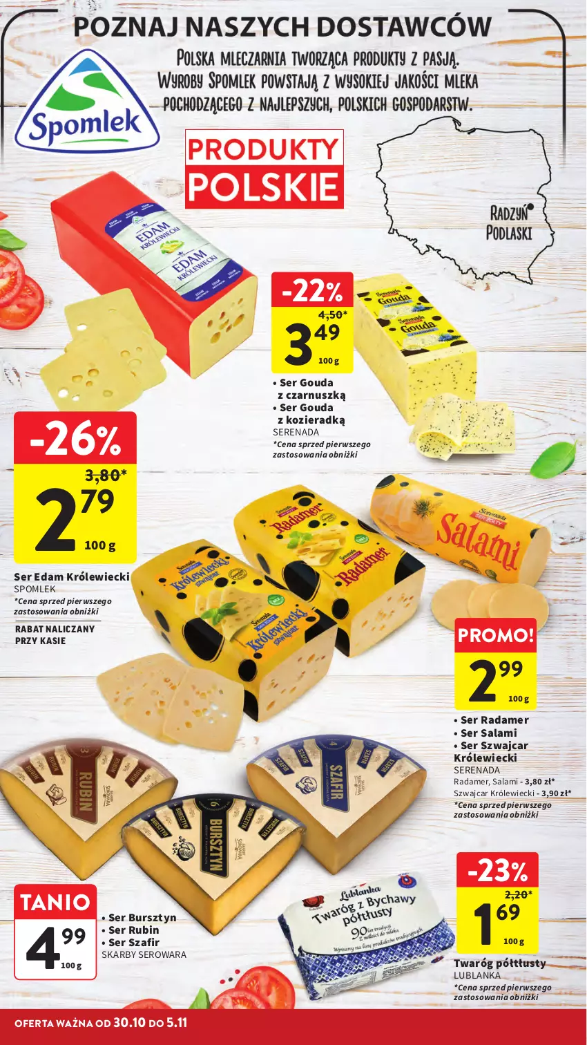 Gazetka promocyjna Intermarche - Gazetka Intermarche - ważna 30.10 do 05.11.2025 - strona 26 - produkty: Bursztyn, Edam, Gouda, Radamer, Rubin, Salami, Ser, Ser salami, Twaróg, Twaróg półtłusty