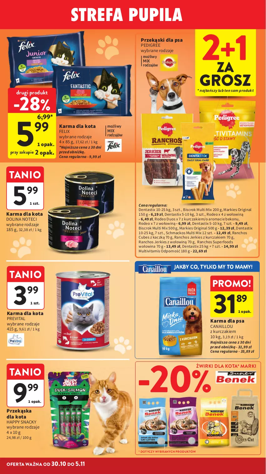 Gazetka promocyjna Intermarche - Gazetka Intermarche - ważna 30.10 do 05.11.2025 - strona 38 - produkty: Beko, Canaillou, Fa, Felix, Gin, Kurczak, Pedigree, Por, Przekąski dla psa, Wołowina