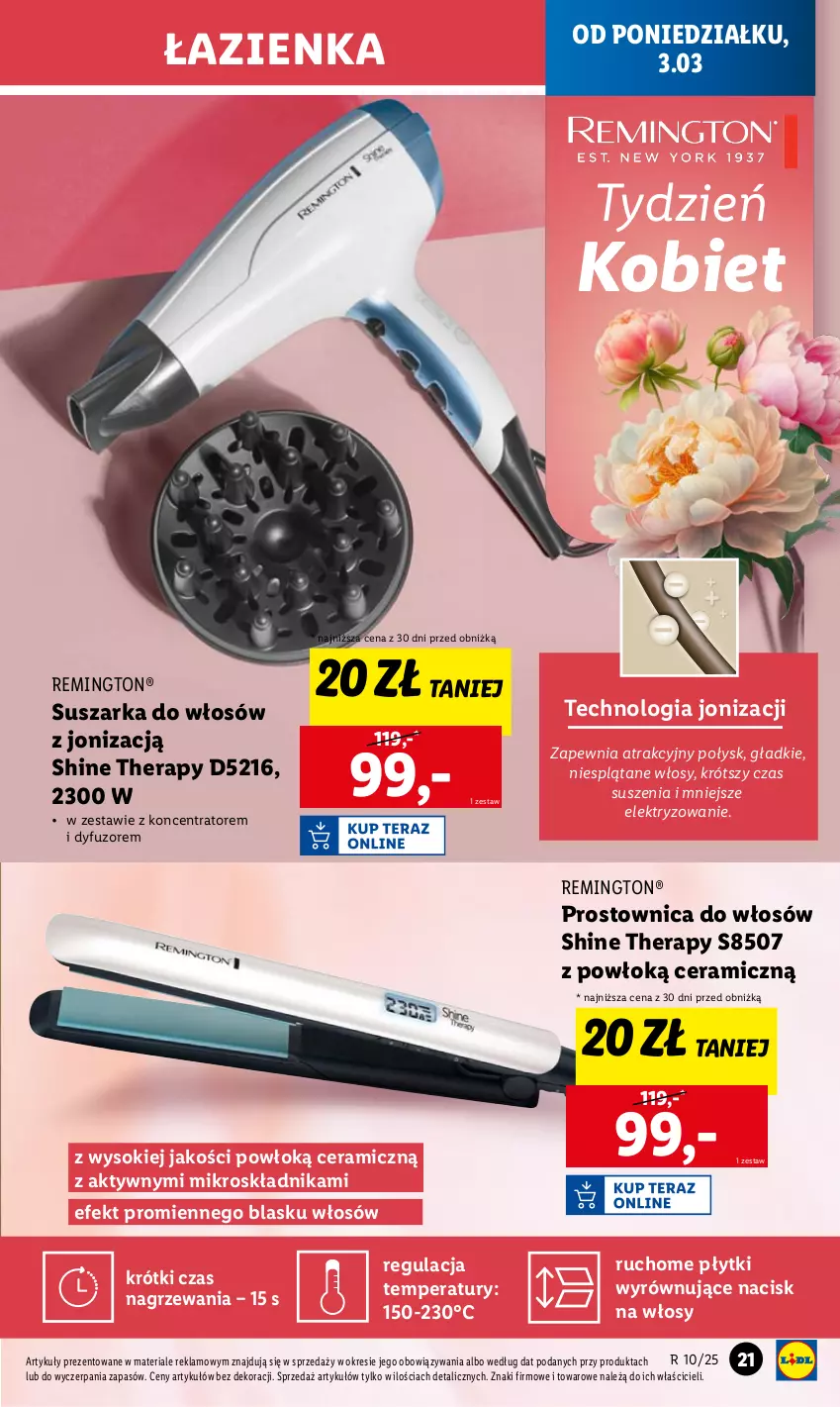 Gazetka promocyjna Lidl - GAZETKA - ważna 03.03 do 08.03.2025 - strona 21 - produkty: Prostownica do włosów, Remington, Sok, Suszarka