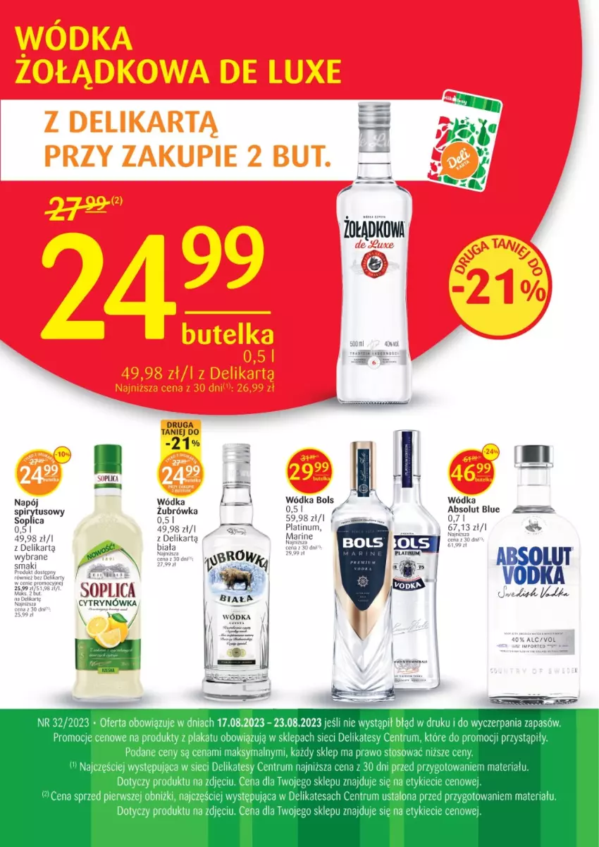 Gazetka promocyjna Delikatesy Centrum - Folder alkoholowy DC32 - ważna 17.08 do 23.08.2023 - strona 1 - produkty: Absolut, Bols, Napój, Por, Rum, Wódka