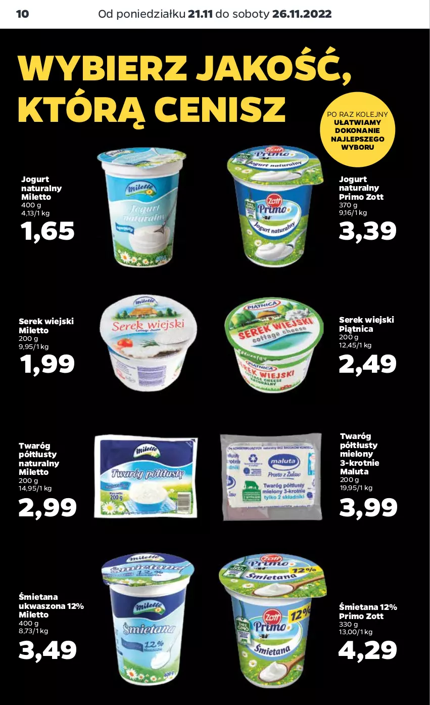 Gazetka promocyjna Netto - Artykuły spożywcze - ważna 21.11 do 26.11.2022 - strona 10 - produkty: Jogurt, Jogurt naturalny, Olej, Piątnica, Ser, Serek, Serek wiejski, Twaróg, Twaróg półtłusty, Zott