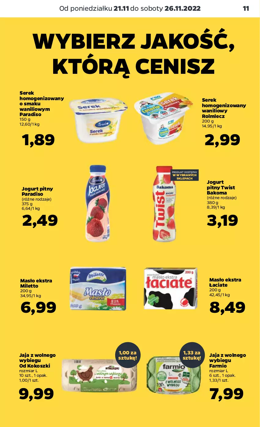 Gazetka promocyjna Netto - Artykuły spożywcze - ważna 21.11 do 26.11.2022 - strona 11 - produkty: Bakoma, Fa, Jaja, Jaja z wolnego wybiegu, Jogurt, Jogurt pitny, Kokos, Kosz, Masło, Rolmlecz, Ser, Serek, Serek homogenizowany