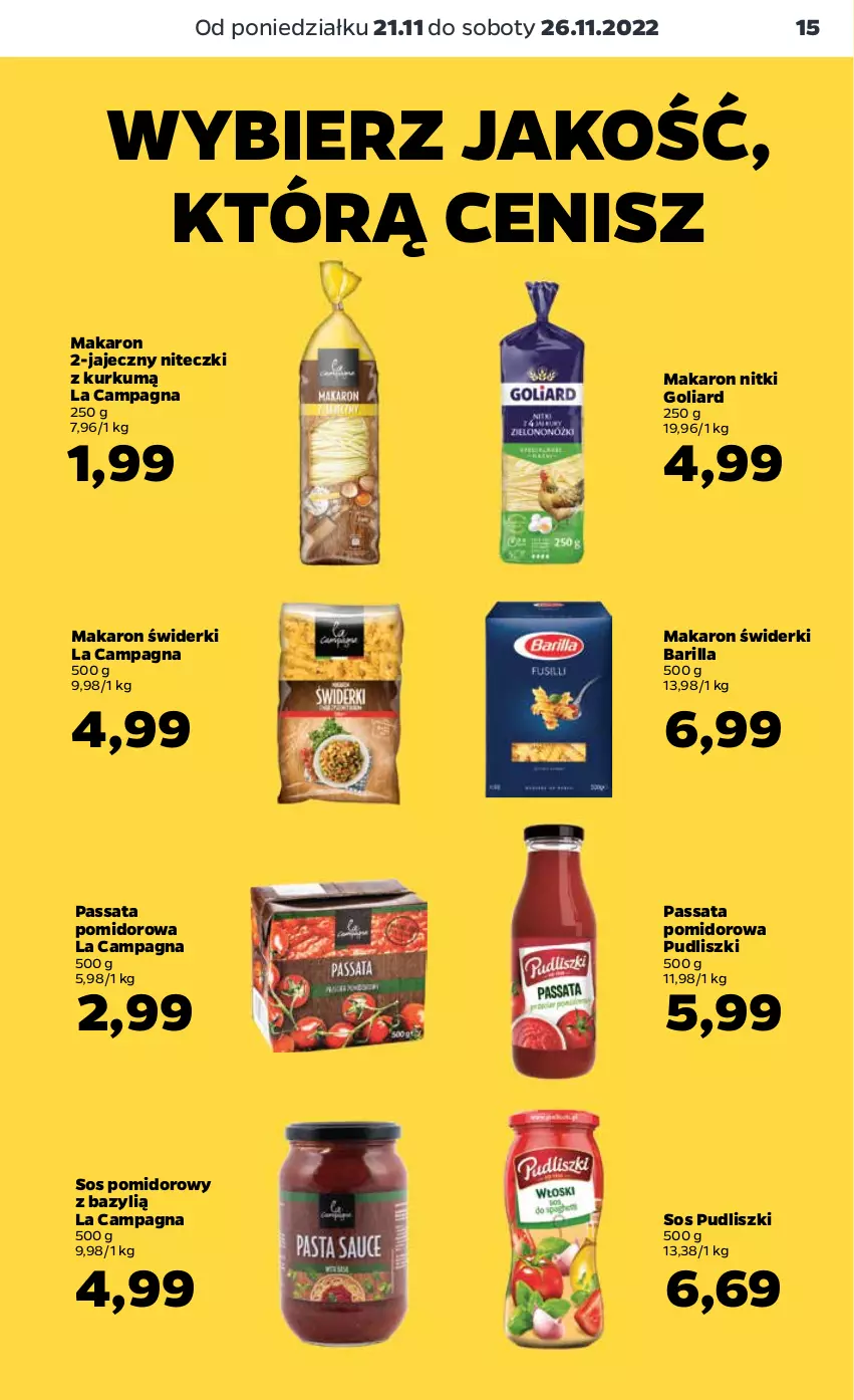 Gazetka promocyjna Netto - Artykuły spożywcze - ważna 21.11 do 26.11.2022 - strona 15 - produkty: Barilla, Bazyl, Goliard, Makaron, Pudliszki, Sos, Sos pomidorowy