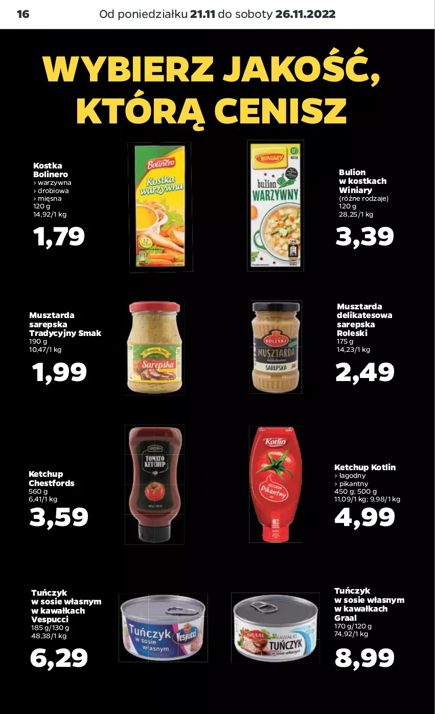 Gazetka promocyjna Netto - Artykuły spożywcze - ważna 21.11 do 26.11.2022 - strona 16 - produkty: Bulion, Gra, Graal, Kawa, Ketchup, Kotlin, Lion, Mus, Musztarda, Sos, Tuńczyk, Winiary