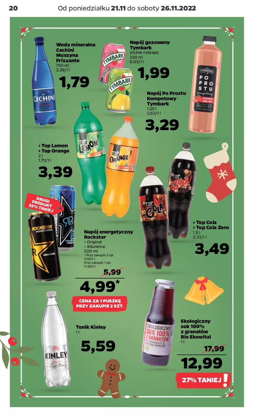 Gazetka promocyjna Netto - Artykuły spożywcze - ważna 21.11 do 26.11.2022 - strona 20 - produkty: Gin, Gra, Granat, Mus, Napój, Napój energetyczny, Napój gazowany, Sok, Szyna, Tonik, Top, Tymbark, Woda, Woda mineralna