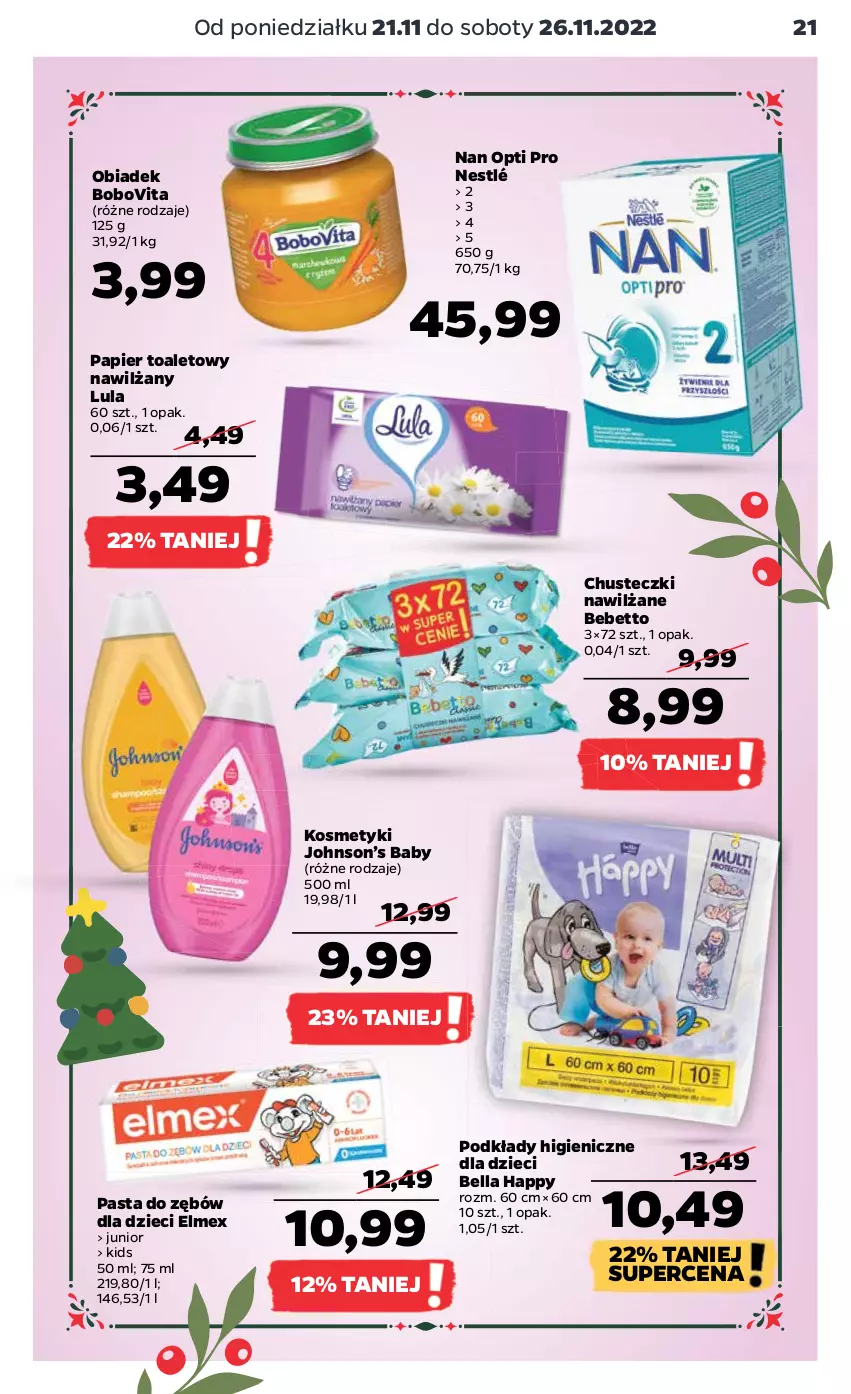 Gazetka promocyjna Netto - Artykuły spożywcze - ważna 21.11 do 26.11.2022 - strona 21 - produkty: Bell, Bella, BoboVita, Chusteczki, Dzieci, Elmex, Nestlé, Papier, Papier toaletowy, Pasta do zębów, Podkład