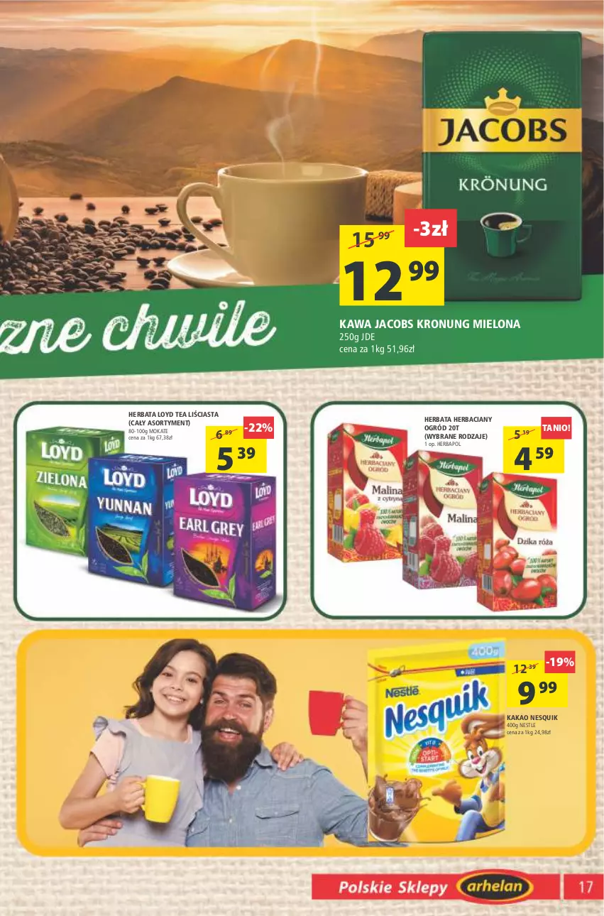 Gazetka promocyjna Arhelan - Gazetka - ważna 03.06 do 12.06.2022 - strona 17 - produkty: Herbapol, Herbata, Jacobs, Kakao, Kawa, Loyd, Nesquik, Ogród