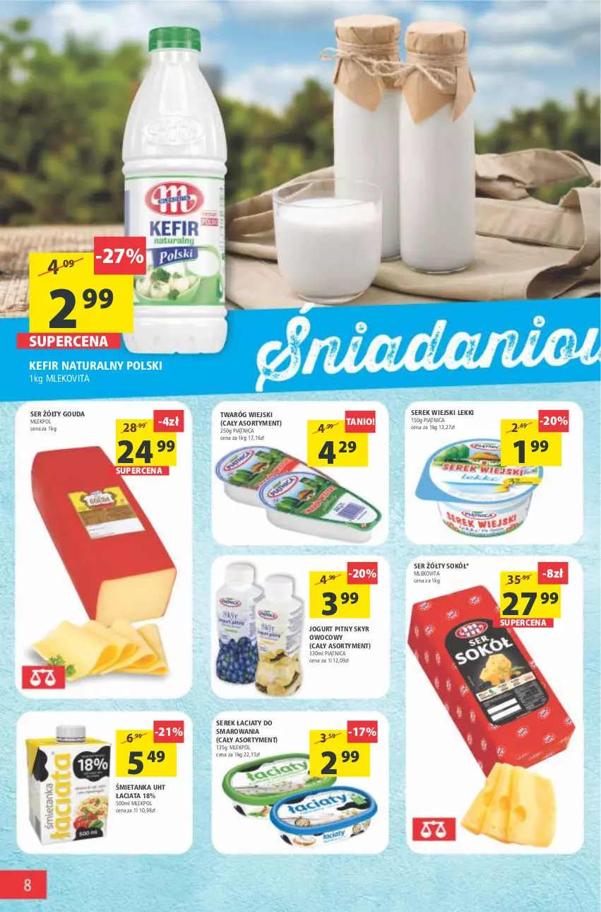 Gazetka promocyjna Arhelan - Gazetka - ważna 03.06 do 12.06.2022 - strona 8 - produkty: Gouda, Jogurt, Jogurt pitny, Kefir, Kefir naturalny, Mleko, Mlekovita, Piątnica, Ser, Serek, Serek wiejski, Sok, Sokół, Twaróg, Vita C