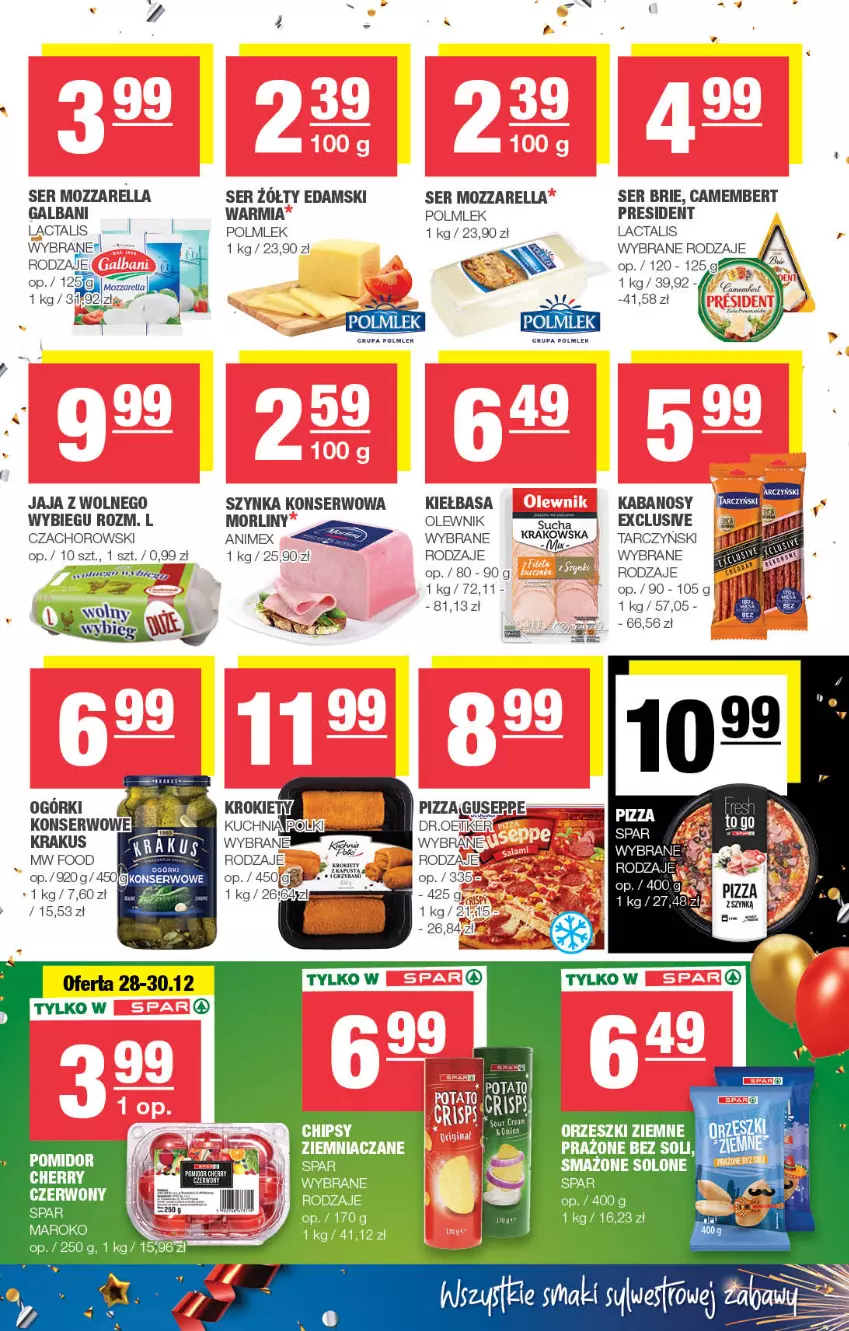 Gazetka promocyjna Spar - Spar - ważna 26.12.2023 do 05.01.2024 - strona 3 - produkty: Brie, Camembert, Chipsy, Edam, Galbani, Gra, Jaja, Kabanos, Kiełbasa, Krakus, Kuchnia, Miecz, Morliny, Mozzarella, Olewnik, POLMLEK, Ser, Szynka, Szynka konserwowa, Tarczyński