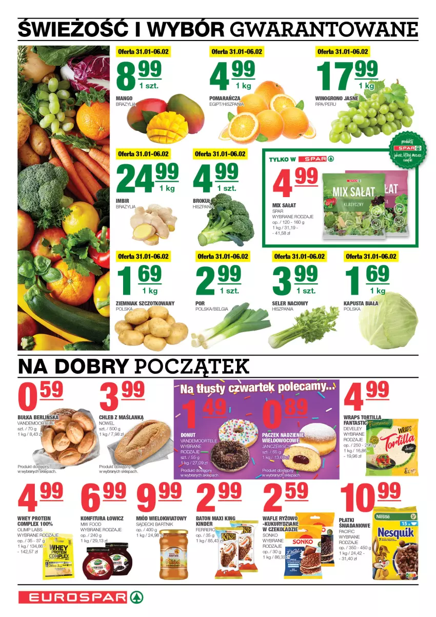 Gazetka promocyjna Spar - EuroSpar - ważna 28.01 do 07.02.2024 - strona 2 - produkty: Baton, Bułka, Chleb, Cif, Danio, Fa, Fanta, Ferrero, Kinder, Konfitura, LANA, LG, Mango, Miód, Por, Ryż, Sałat, Seler naciowy, Sonko, Wafle, Wino