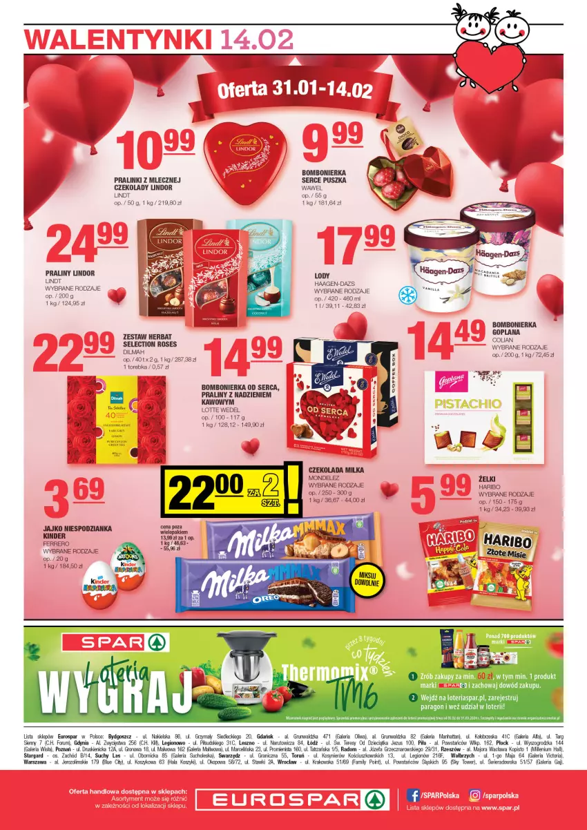 Gazetka promocyjna Spar - EuroSpar - ważna 28.01 do 07.02.2024 - strona 8 - produkty: Czekolada, Dzieci, Fa, Ferrero, Goplana, Gra, Haribo, Kinder, Kosz, LANA, Lindor, Lindt, Lody, Milka, Mola, Praliny, Rum, Ser, Torebka, Wawel