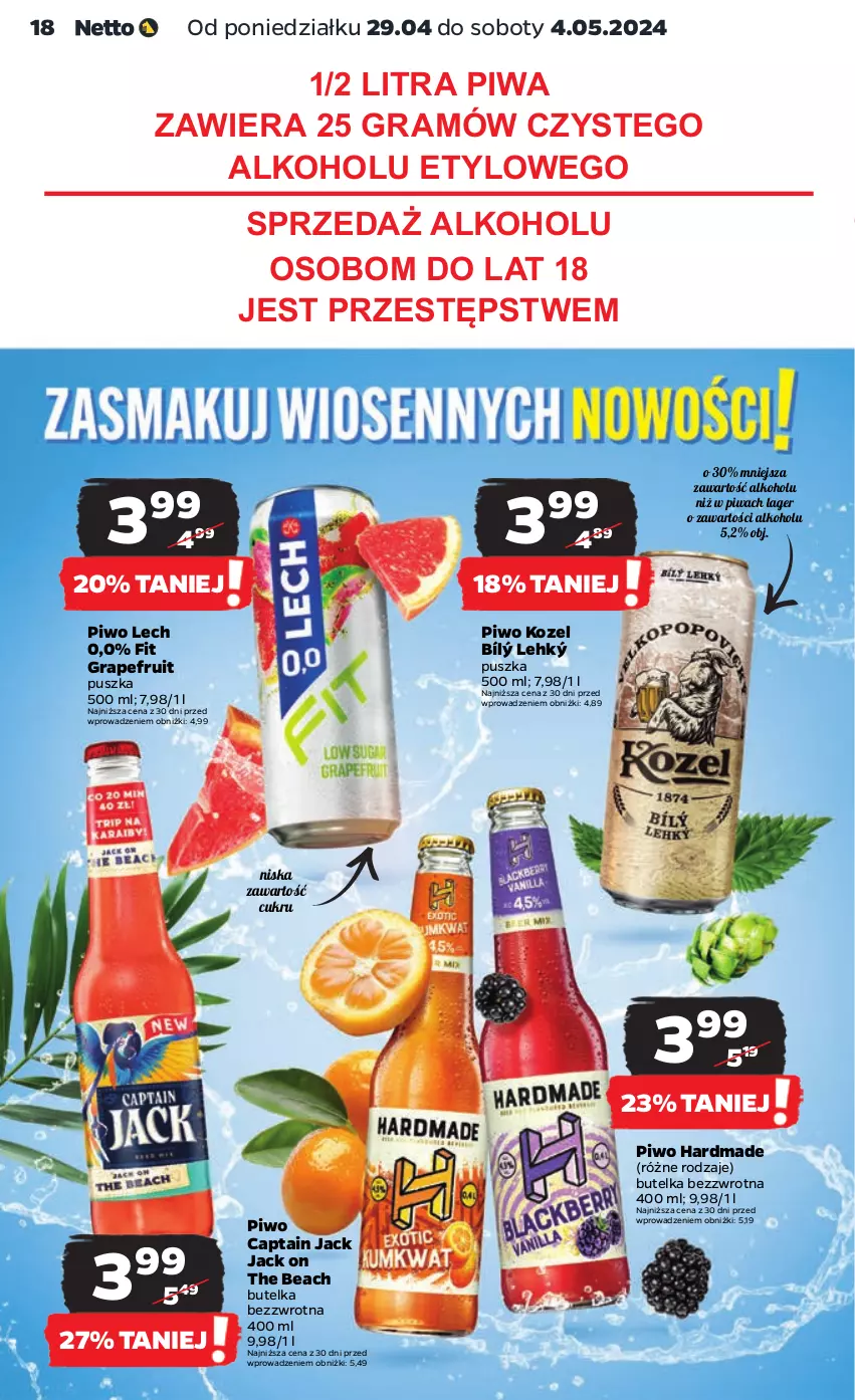 Gazetka promocyjna Netto - Artykuły spożywcze - ważna 29.04 do 04.05.2024 - strona 18 - produkty: Captain Jack, Gra, Kozel, Piwa, Piwo