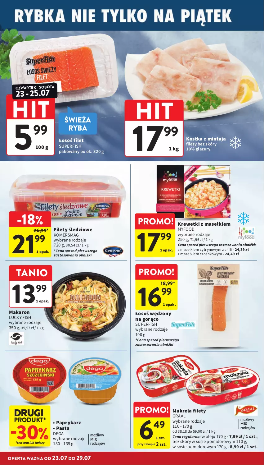 Gazetka promocyjna Intermarche - Gazetka Intermarche - ważna 23.07 do 29.07.2026 - strona 16 - produkty: Dega, Gra, Graal, Krewetki, Lazur, Makaron, Mintaj, Olej, Papryka, Paprykarz, Ryba, Sos