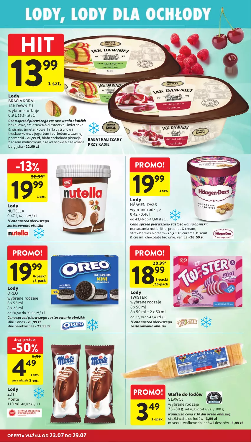 Gazetka promocyjna Intermarche - Gazetka Intermarche - ważna 23.07 do 29.07.2026 - strona 22 - produkty: Brit, Brownie, Czekolada, Deser, Jogurt, LG, Lody, Monte, Nutella, Oreo, Por, Ser, Sos, Tarta, Wafle, Wafle do lodów, Zott