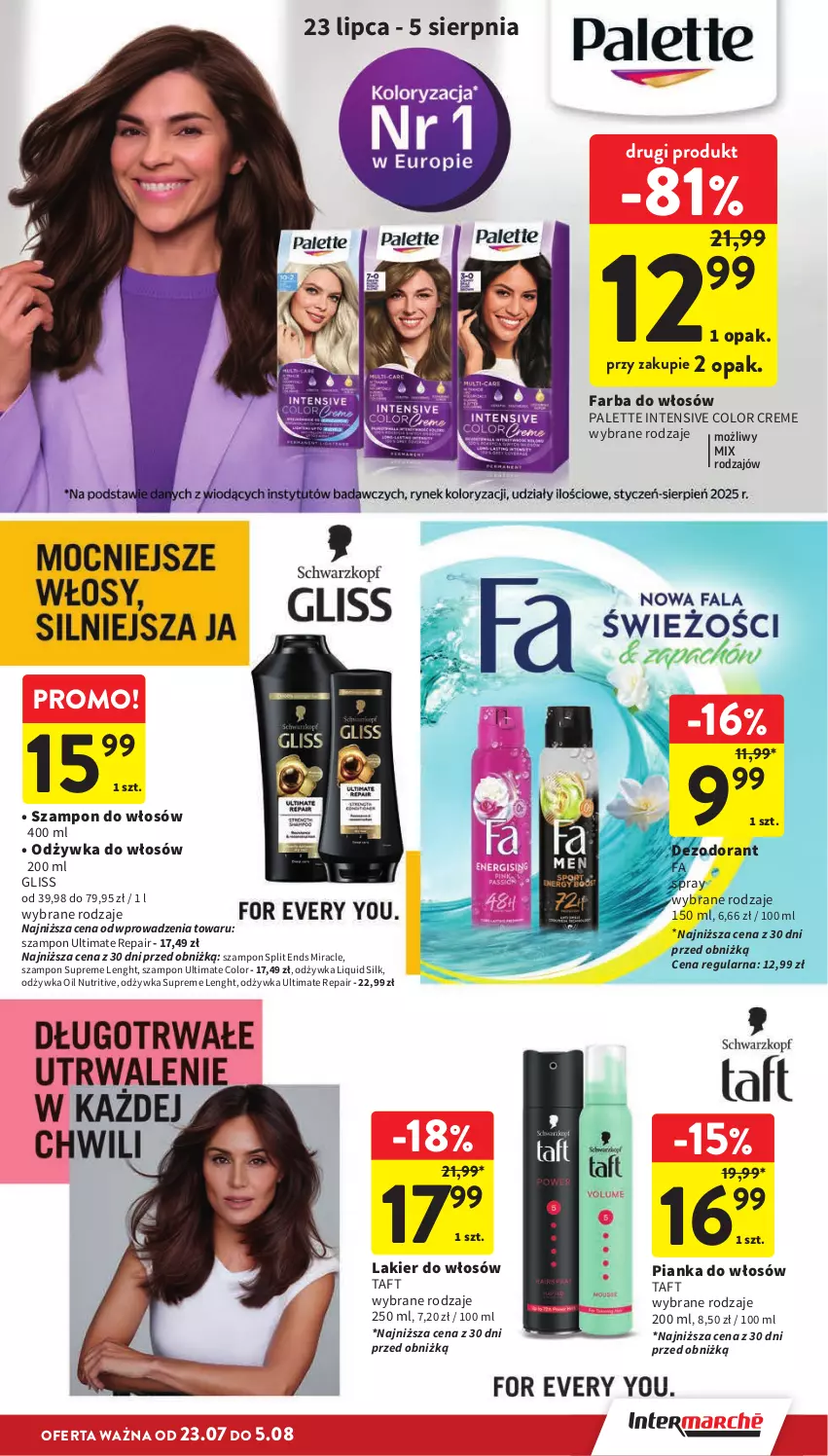 Gazetka promocyjna Intermarche - Gazetka Intermarche - ważna 23.07 do 29.07.2026 - strona 33 - produkty: Color Creme, Dezodorant, Fa, Farba do włosów, Lakier, Lakier do włosów, Odżywka, Palette, Pianka do włosów, Szampon, Taft
