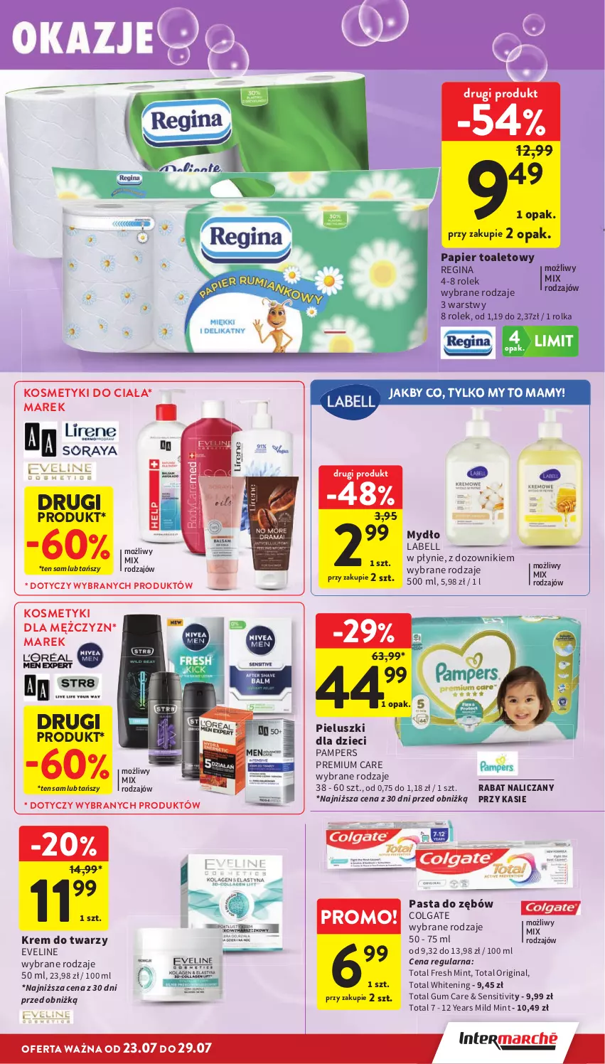 Gazetka promocyjna Intermarche - Gazetka Intermarche - ważna 23.07 do 29.07.2026 - strona 35 - produkty: Bell, Colgate, Dozownik, Dzieci, Eveline, Gin, Krem do twarzy, LG, Mydło, Pampers, Papier, Papier toaletowy, Pasta do zębów