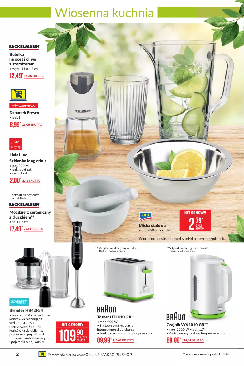 Gazetka promocyjna Makro - [Oferta promocyjna] Artykuły przemysłowe - ważna 04.05 do 17.05.2021 - strona 2 - produkty: Blender, Czajnik, Dzbanek, Fresco, Kuchnia, Miska, Noż, Ocet, Piec, Pojemnik, Szklanka, Top, Toster