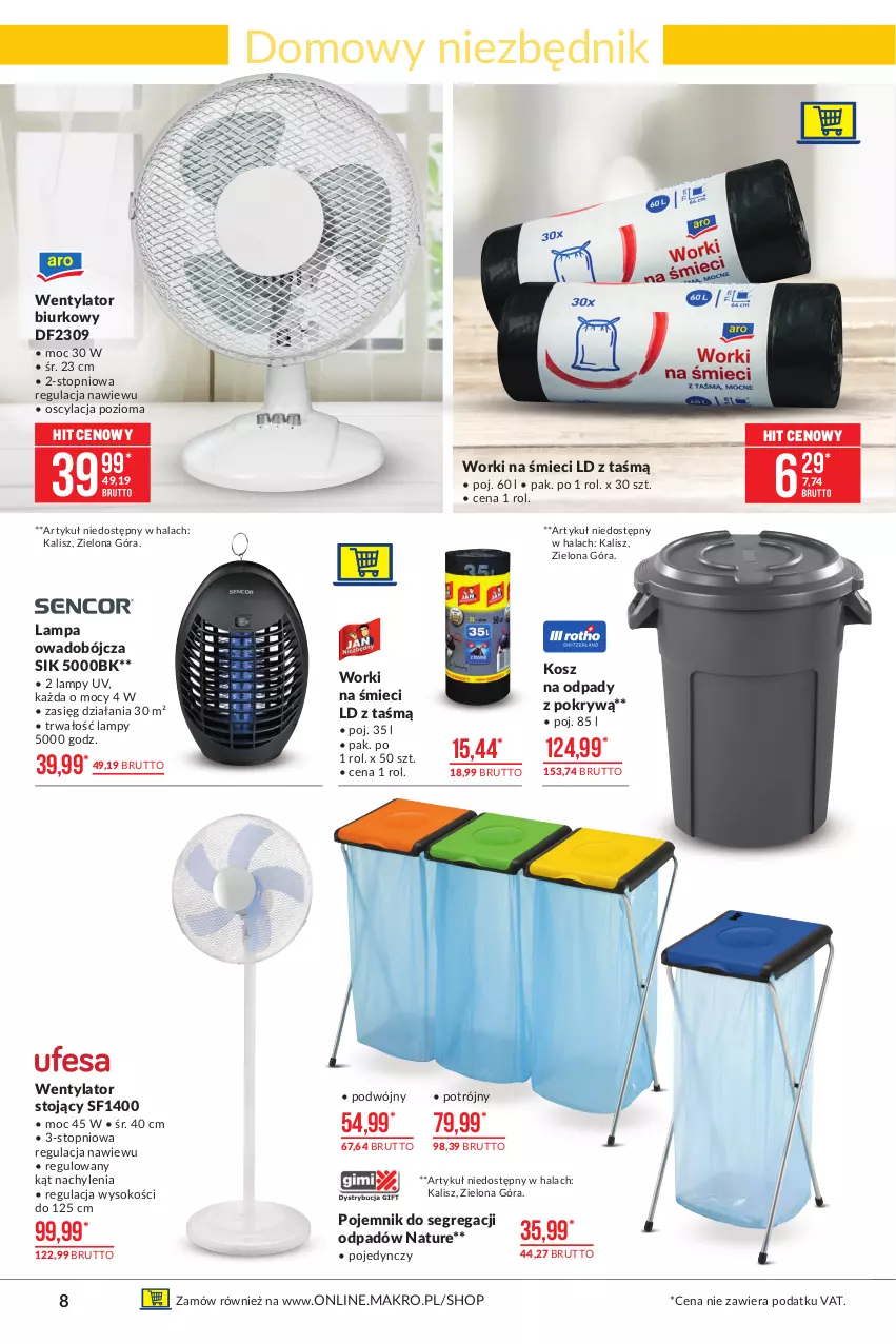 Gazetka promocyjna Makro - [Oferta promocyjna] Artykuły przemysłowe - ważna 04.05 do 17.05.2021 - strona 8 - produkty: Biurko, Kosz, Kosz na odpady, Lampa, Pojemnik, Sok, Top, Worki na śmiec, Worki na śmieci