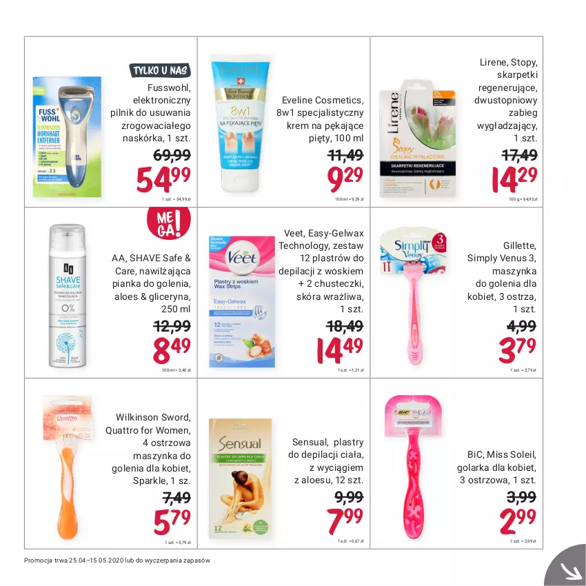 Gazetka promocyjna Rossmann - Maj I - ważna 25.04 do 15.05.2021 - strona 7 - produkty: BIC, Chusteczki, Eveline, Gillette, Golarka, Karp, Lirene, Maszynka, Maszynka do golenia, O nas, Pianka do golenia, Pilnik, Plastry do depilacji, Sensual, Skarpetki, Szynka, Top, Veet, Venus, Wilkinson Sword