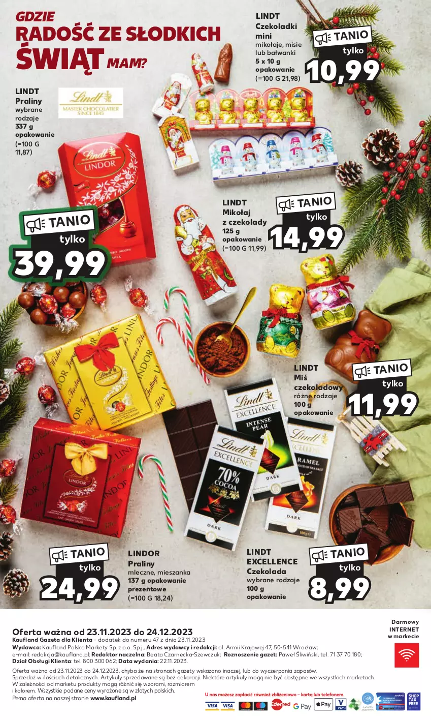 Gazetka promocyjna Kaufland - Kaufland - ważna 23.11 do 24.12.2023 - strona 20 - produkty: Czekolada, Dres, Lindor, Lindt, Praliny