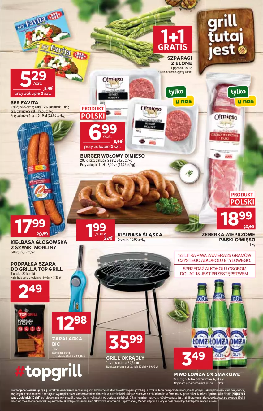Gazetka promocyjna Stokrotka - Supermarket - ważna 16.04 do 22.04.2026 - strona 15 - produkty: BIC, Burger, Fa, Favita, Gra, Grill, Kiełbasa, Kiełbasa głogowska, Kiełbasa śląska, Mięso, Mleko, Mlekovita, Morliny, Olewnik, Optima, Owoce, Piwa, Piwo, Ser, Top, Warzywa, Zapalarka