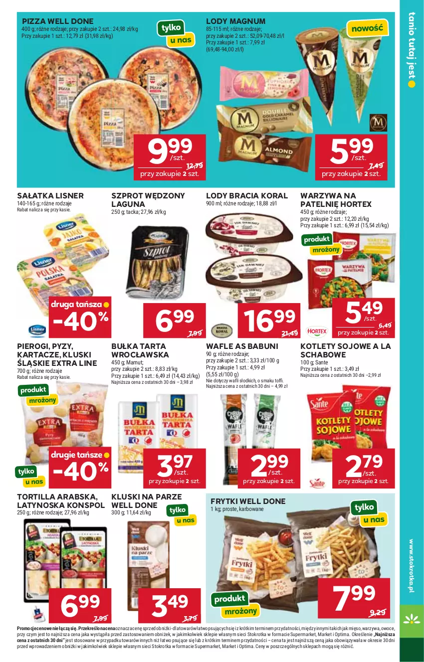 Gazetka promocyjna Stokrotka - Supermarket - ważna 16.04 do 22.04.2026 - strona 31 - produkty: Babuni, Bułka, Bułka tarta, Frytki, Hortex, Kluski na parze, Kotlet, Lisner, Lody, Mięso, Optima, Owoce, Pierogi, Pizza, Sałat, Sałatka, Sante, Szprot, Tarta, Tortilla, Wafle, Warzywa