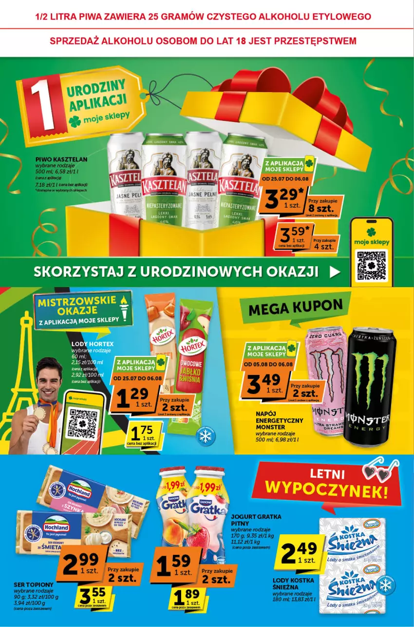 Gazetka promocyjna ABC - ważna 25.07 do 06.08.2024 - strona 2 - produkty: Gra, Jogurt, Kasztelan, Lody, Napój, Napój energetyczny, Piwa, Piwo, Ser, Ser topiony, Top