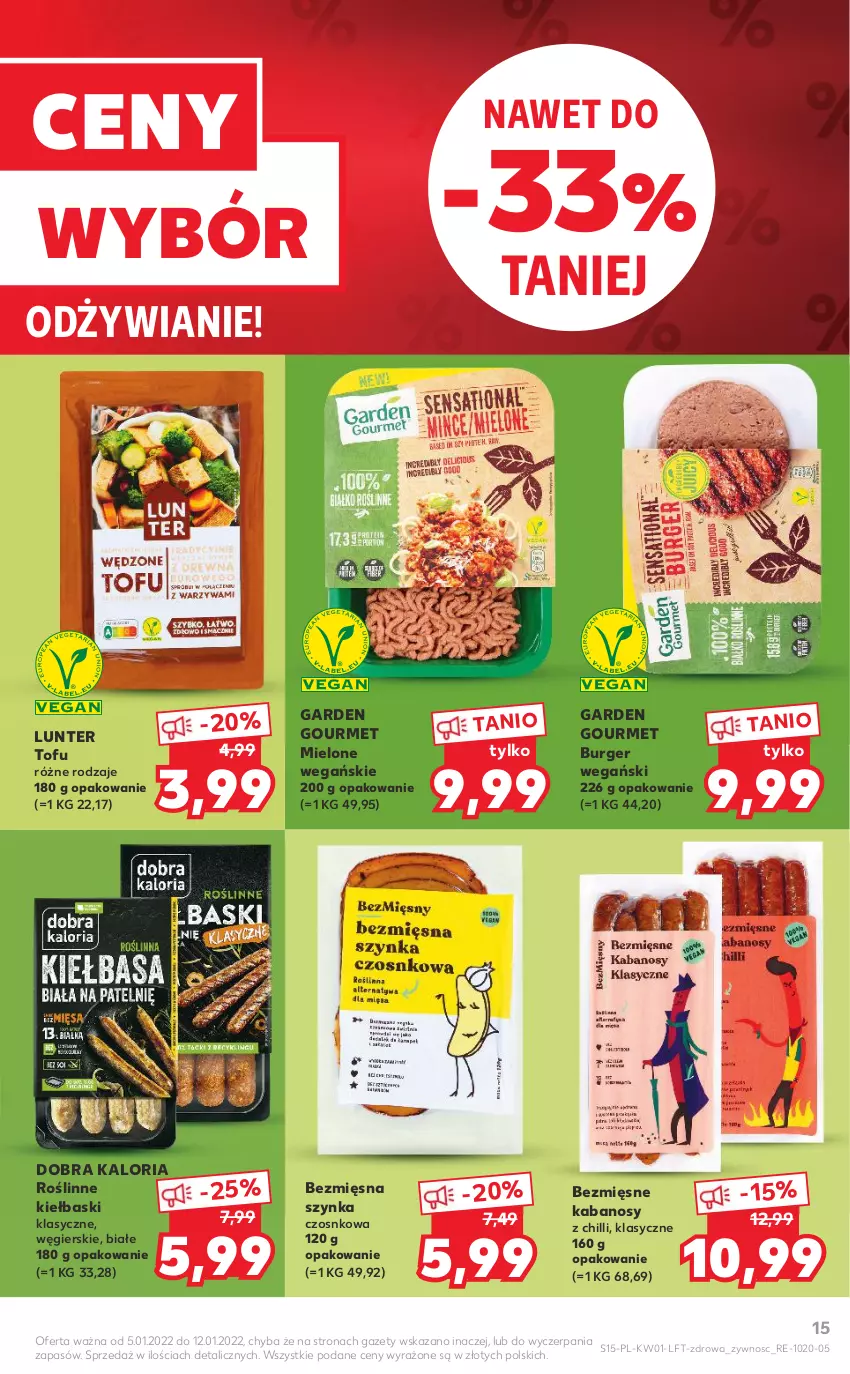 Gazetka promocyjna Kaufland - OFERTA TYGODNIA - ważna 05.01 do 12.01.2022 - strona 15 - produkty: Burger, Kabanos, Roślinne kiełbaski, Szynka, Tofu