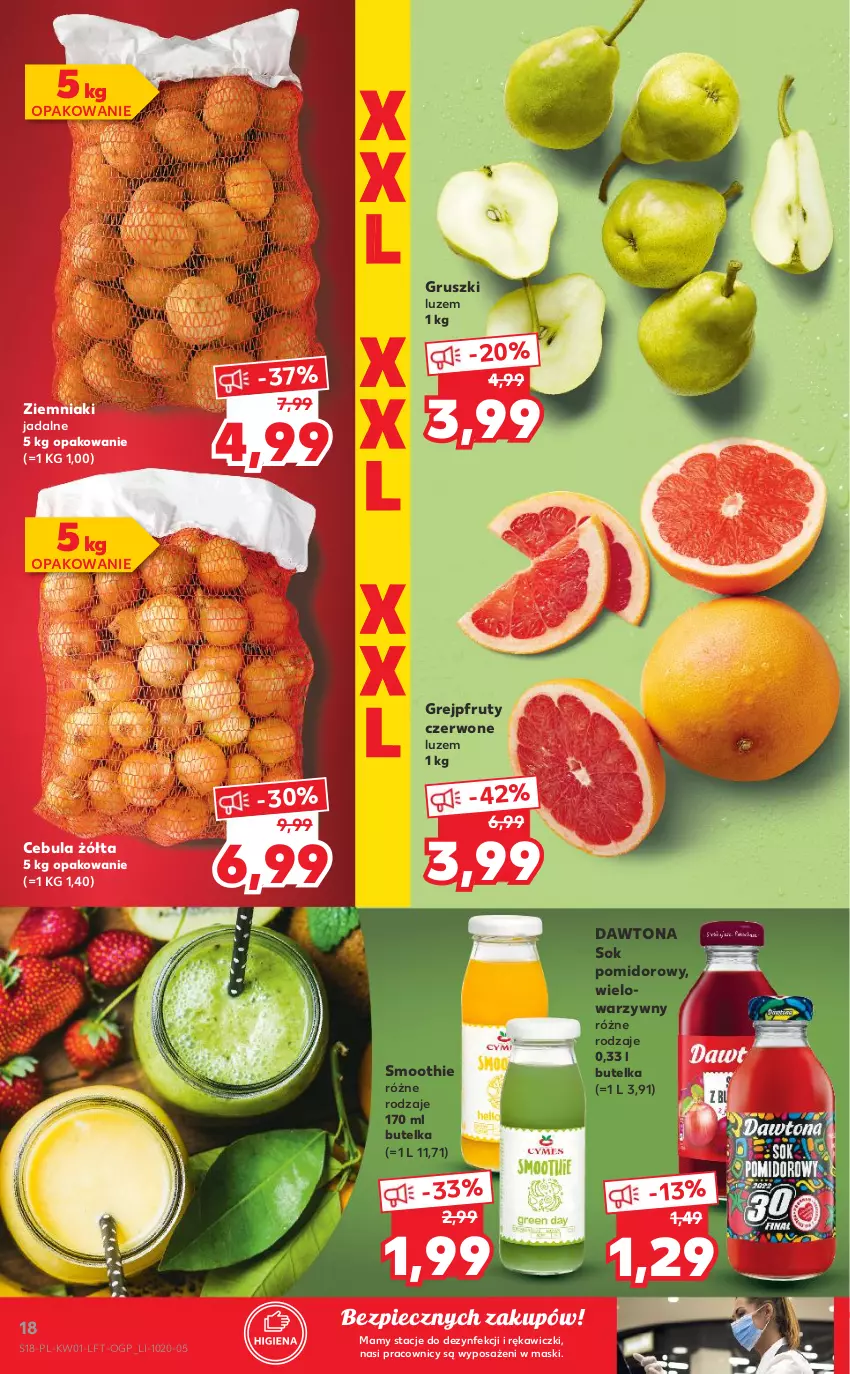 Gazetka promocyjna Kaufland - OFERTA TYGODNIA - ważna 05.01 do 12.01.2022 - strona 18 - produkty: Cebula, Dawtona, Grejpfrut, Gruszki, Piec, Smoothie, Sok, Sok pomidorowy, Ziemniaki