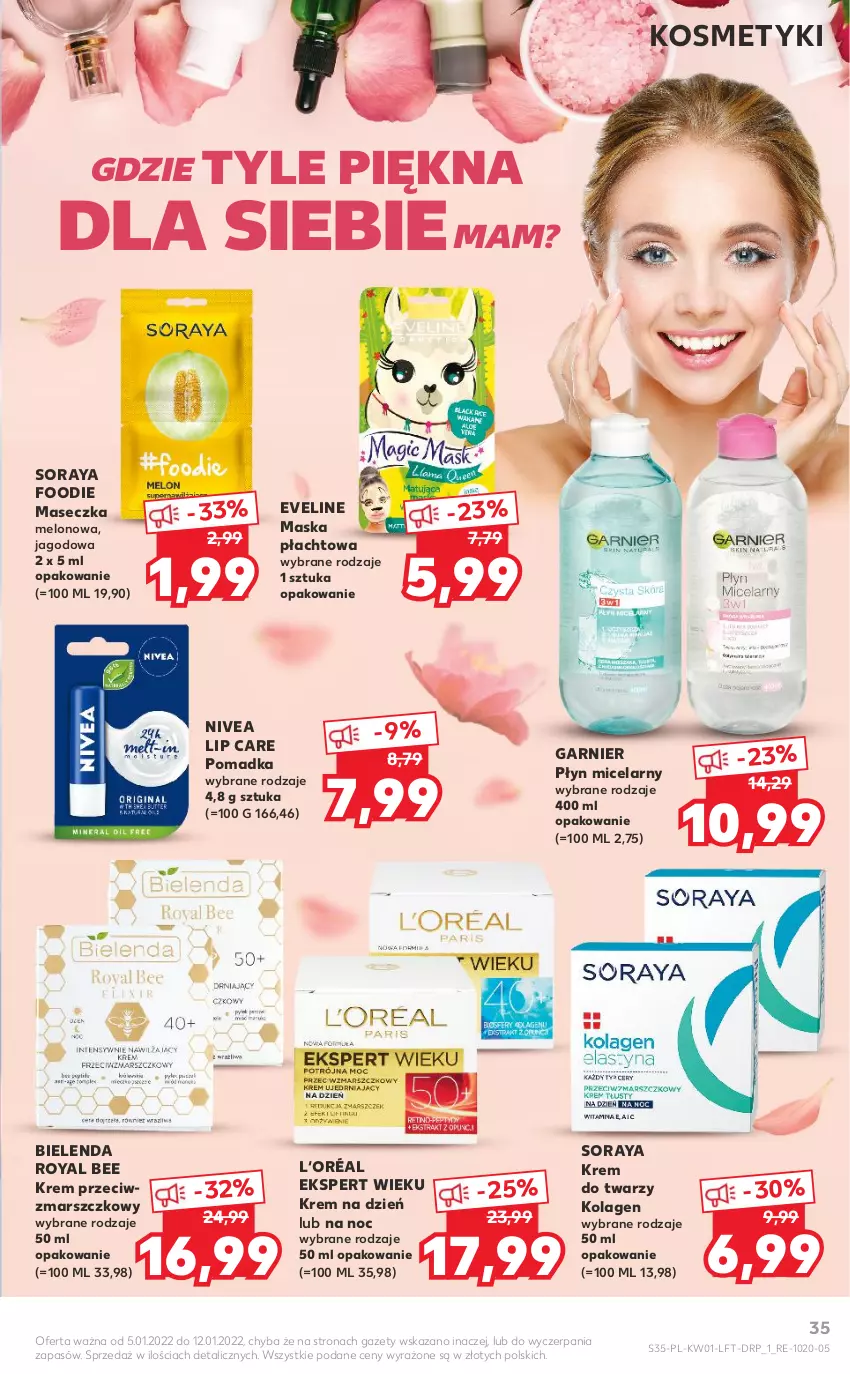 Gazetka promocyjna Kaufland - OFERTA TYGODNIA - ważna 05.01 do 12.01.2022 - strona 35 - produkty: Bielenda, Eveline, Garnier, Kolagen, Krem do twarzy, Krem na dzień, Krem przeciwzmarszczkowy, Mars, Maska, Melon, Nivea, Płyn micelarny