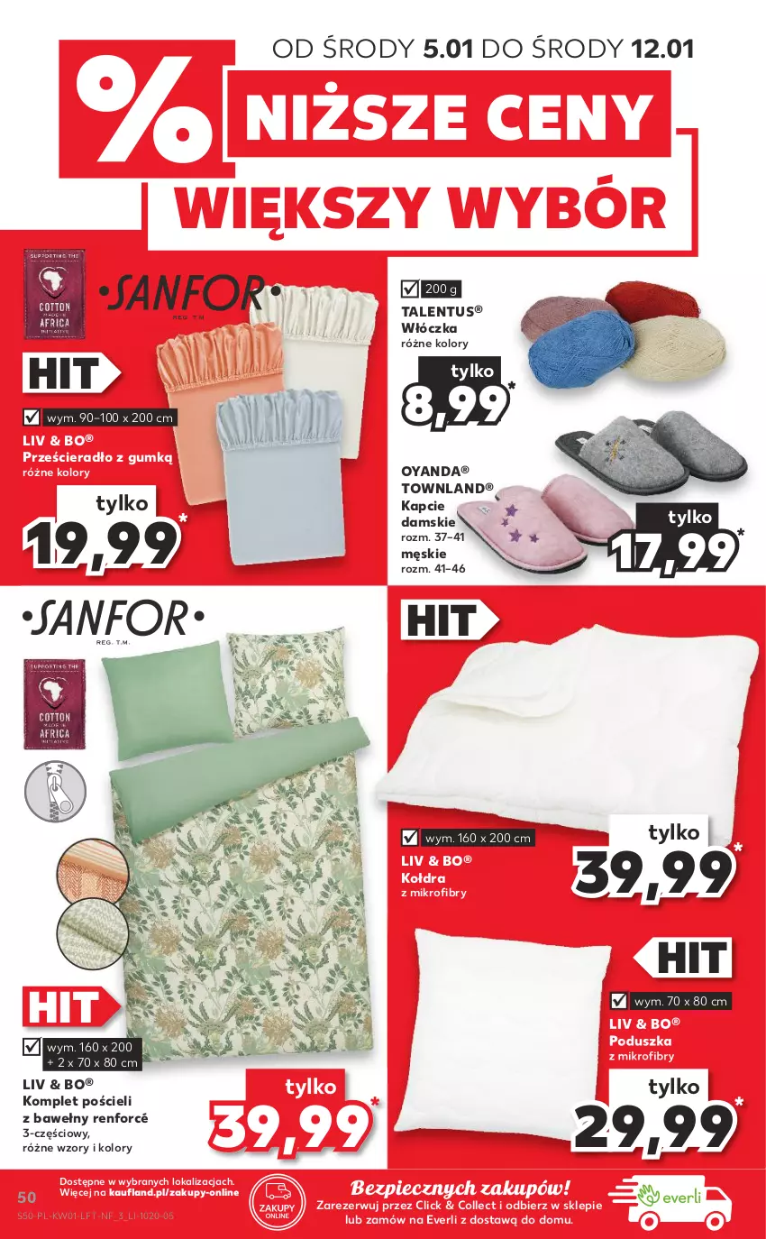 Gazetka promocyjna Kaufland - OFERTA TYGODNIA - ważna 05.01 do 12.01.2022 - strona 50 - produkty: Kapcie, Kołdra, Kołdra z mikrofibry, Komplet pościeli, Piec, Poduszka, Pościel, Prześcieradło, Włóczka