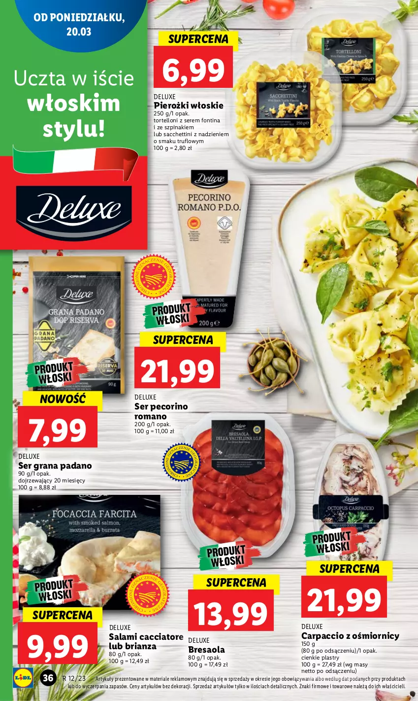 Gazetka promocyjna Lidl - GAZETKA - ważna 20.03 do 22.03.2023 - strona 40 - produkty: Bresaola, Carpaccio, Gra, Pecorino, Salami, Ser, Szpinak, Tortelloni