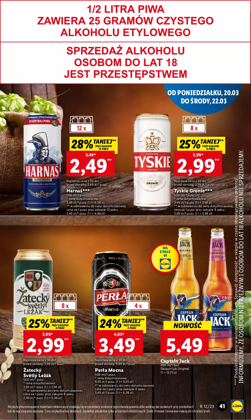 Gazetka promocyjna Lidl - GAZETKA - ważna 20.03 do 22.03.2023 - strona 45 - produkty: Captain Jack, Gin, Harnaś, Perła, Tyskie