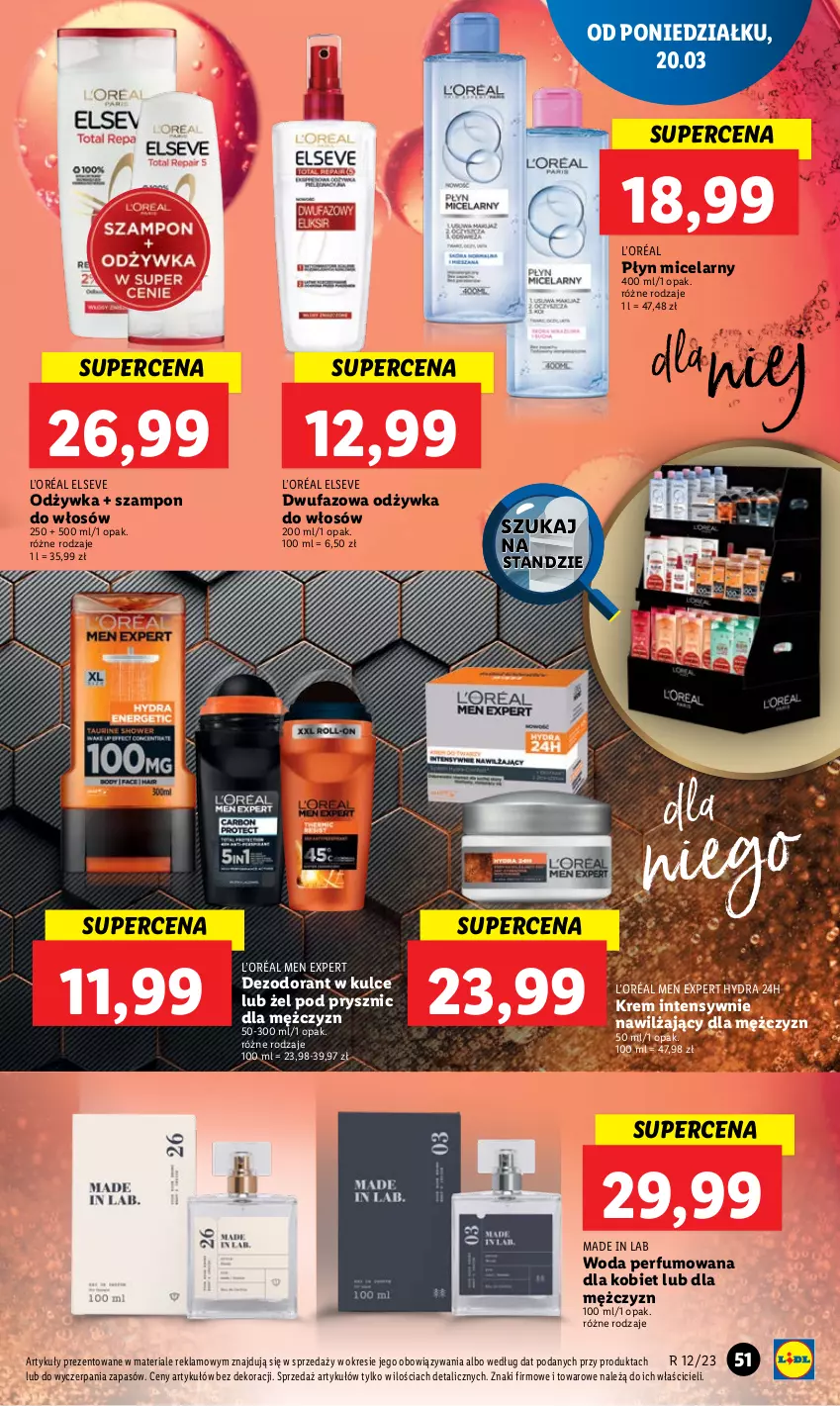 Gazetka promocyjna Lidl - GAZETKA - ważna 20.03 do 22.03.2023 - strona 59 - produkty: Dezodorant, Elseve, Fa, L’Oréal, Odżywka, Perfum, Płyn micelarny, Szampon, Woda, Woda perfumowana