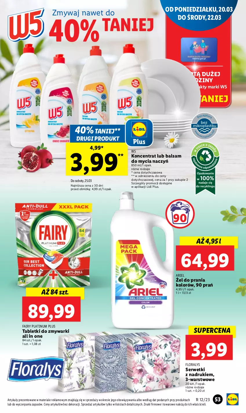 Gazetka promocyjna Lidl - GAZETKA - ważna 20.03 do 22.03.2023 - strona 61 - produkty: Ariel, Balsam do mycia naczyń, Chleb, Do mycia naczyń, Fa, Fairy, Flora, Ser, Serwetki, Tablet, Tabletki do zmywarki, Zmywarki