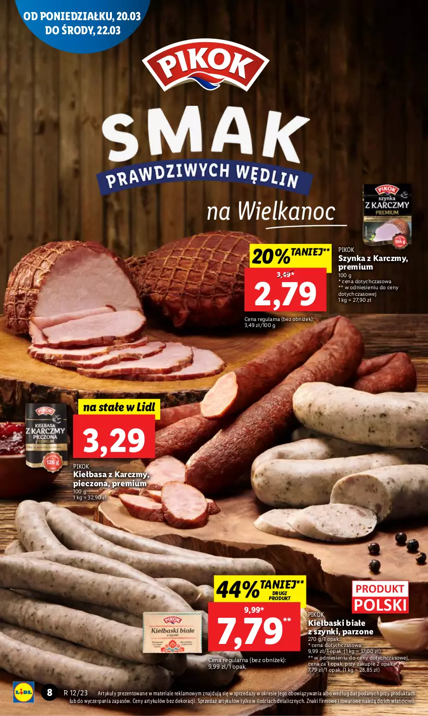 Gazetka promocyjna Lidl - GAZETKA - ważna 20.03 do 22.03.2023 - strona 8 - produkty: Kiełbasa, Kiełbaski białe, Piec, PIKOK, Szynka