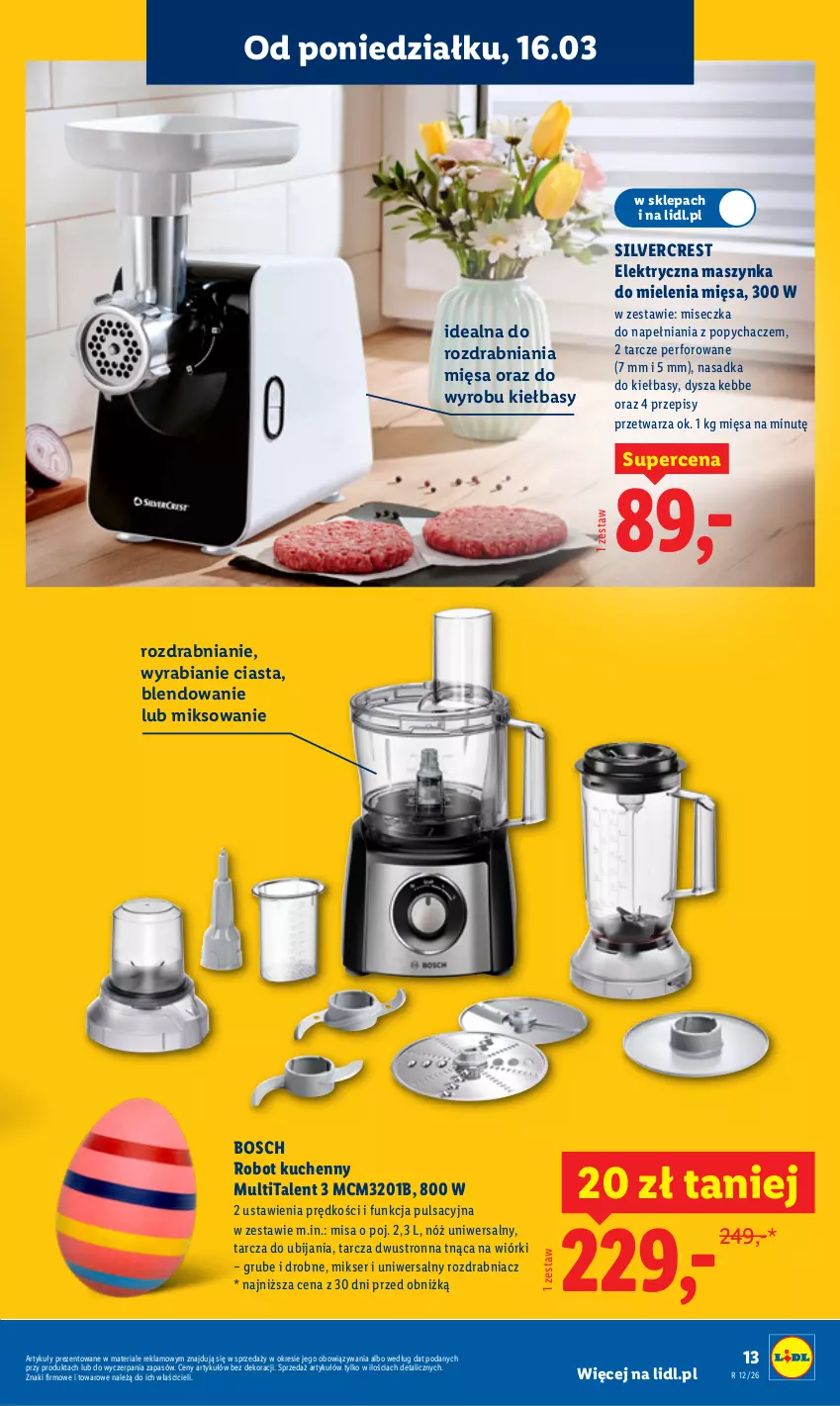 Gazetka promocyjna Lidl - Oferta ważna od 16.03 - ważna 16.03 do 21.03.2026 - strona 15 - produkty: Bosch, Maszynka, Maszynka do mielenia, Mikser, Miseczka, Nóż uniwersalny, Robot, Rozdrabniacz, Ser, Silvercrest, Szynka