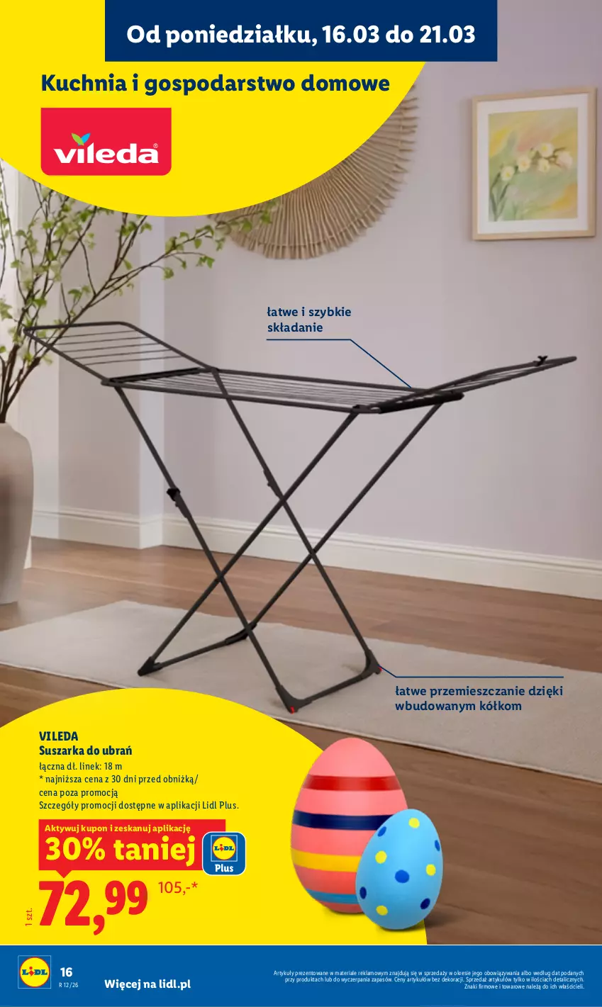 Gazetka promocyjna Lidl - Oferta ważna od 16.03 - ważna 16.03 do 21.03.2026 - strona 18 - produkty: Kuchnia, Suszarka, Suszarka do ubrań, Vileda