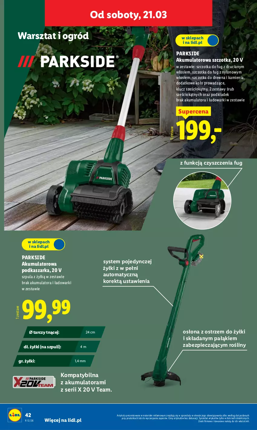 Gazetka promocyjna Lidl - Oferta ważna od 16.03 - ważna 16.03 do 21.03.2026 - strona 50 - produkty: Akumulator, Kasza, Ogród, Parkside, Piec, Podkład, Ser, Szczotka