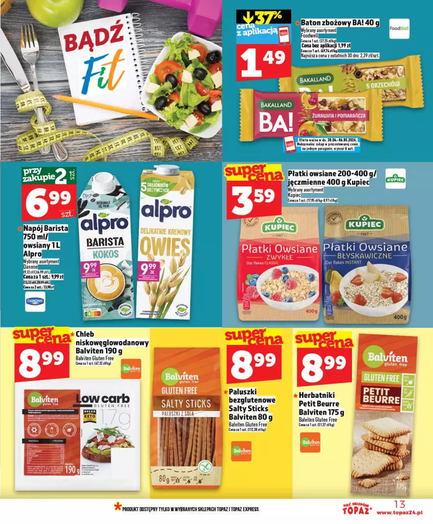 Gazetka promocyjna Topaz - Gazetka - ważna 30.04 do 06.05.2026 - strona 13 - produkty: Chleb, Płatki owsiane, Top, Woda