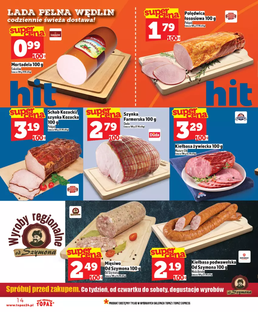 Gazetka promocyjna Topaz - Gazetka - ważna 30.04 do 06.05.2026 - strona 14 - produkty: Duda, Fa, Pekpol, Sok, Sokołów, Szynka, Szynka farmerska, Top