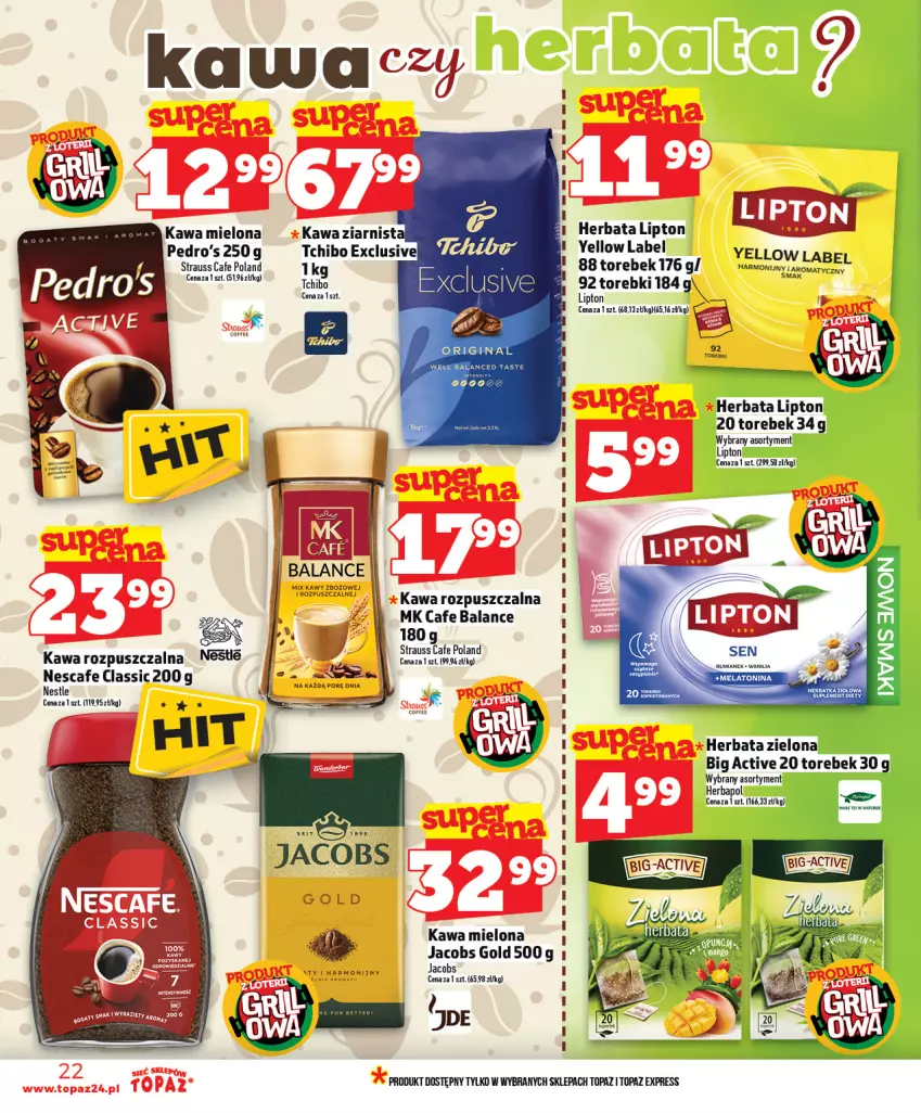 Gazetka promocyjna Topaz - Gazetka - ważna 30.04 do 06.05.2026 - strona 22 - produkty: Gin, Herbapol, Herbata, Jacobs, Kawa, Kawa mielona, Kawa rozpuszczalna, Lipton, Por, Top