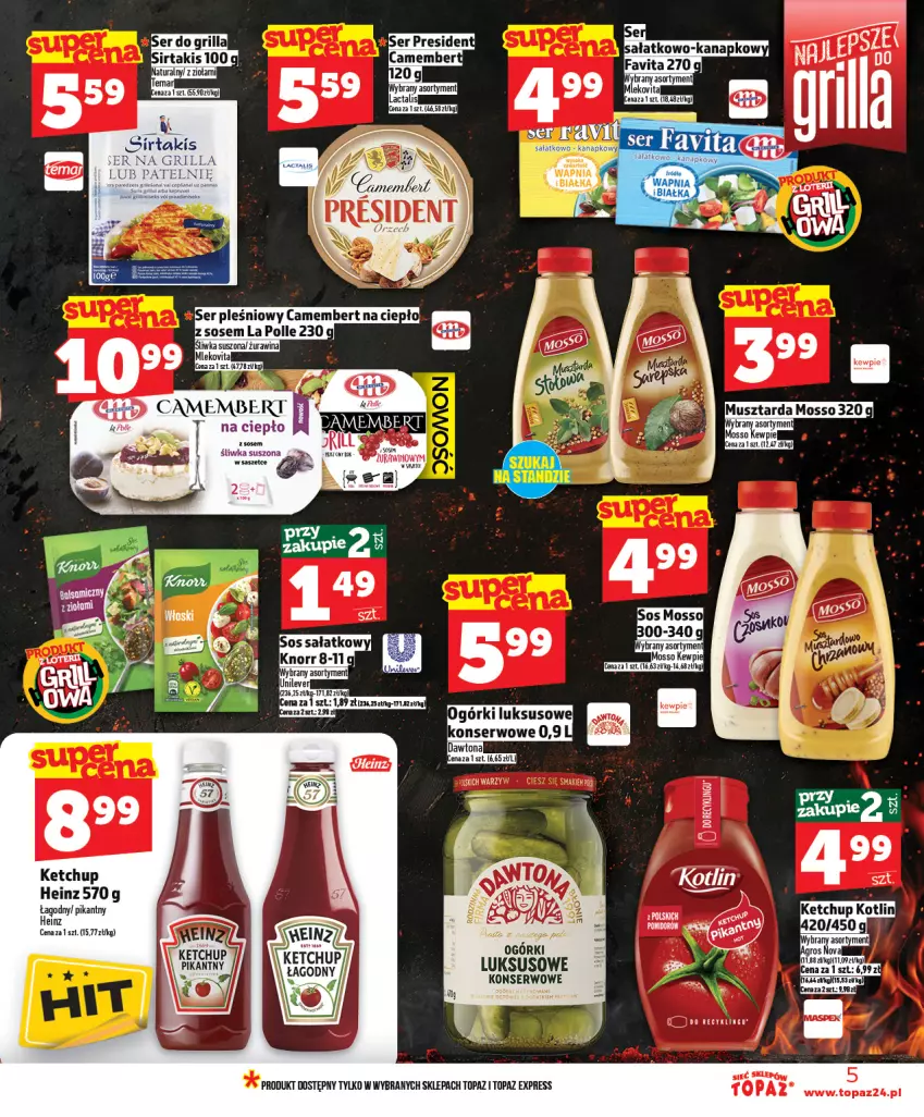 Gazetka promocyjna Topaz - Gazetka - ważna 30.04 do 06.05.2026 - strona 5 - produkty: Camembert, Heinz, Ketchup, Ser, Sos, Top