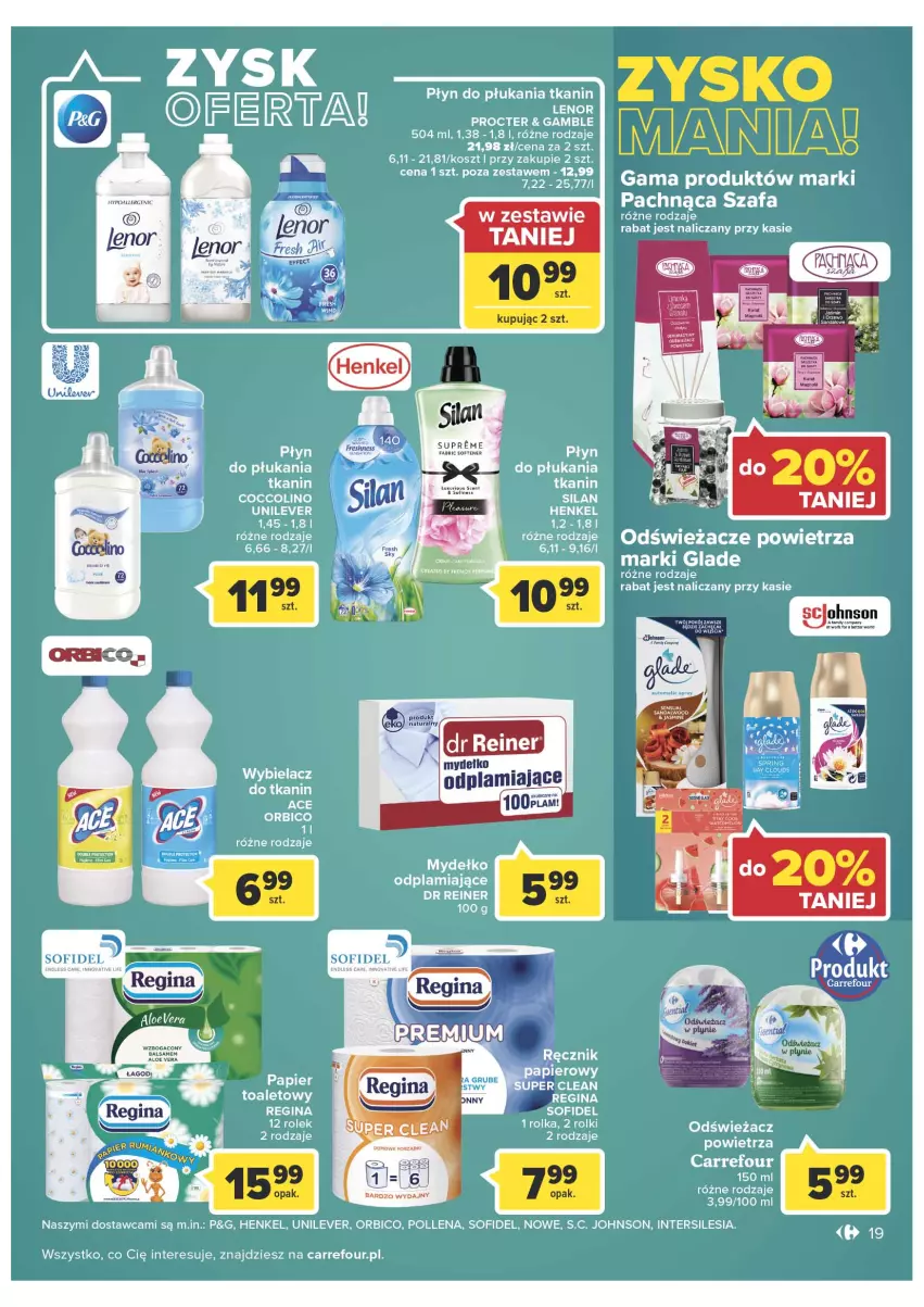 Gazetka promocyjna Carrefour - Gazetka Express - ważna 08.03 do 14.03.2022 - strona 19 - produkty: BIC, Coccolino, Fa, Gin, Kosz, Lenor, Płyn do płukania, Rolki, Silan, Szafa