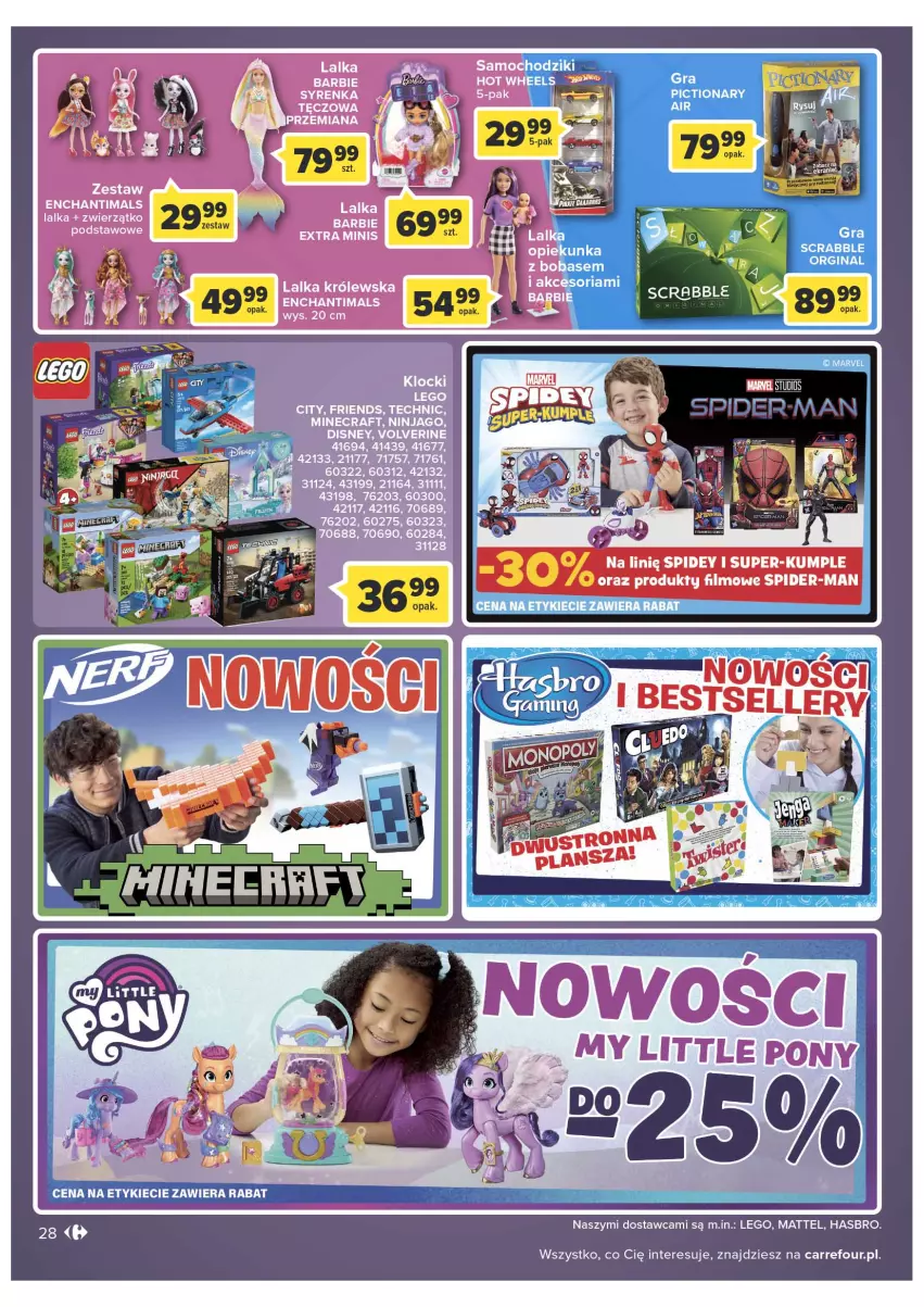 Gazetka promocyjna Carrefour - Gazetka Express - ważna 08.03 do 14.03.2022 - strona 28 - produkty: Barbie, Disney, Enchantimals, Hasbro, Lalka, LEGO, LEGO City, LG, Mattel, Minecraft, My Little Pony