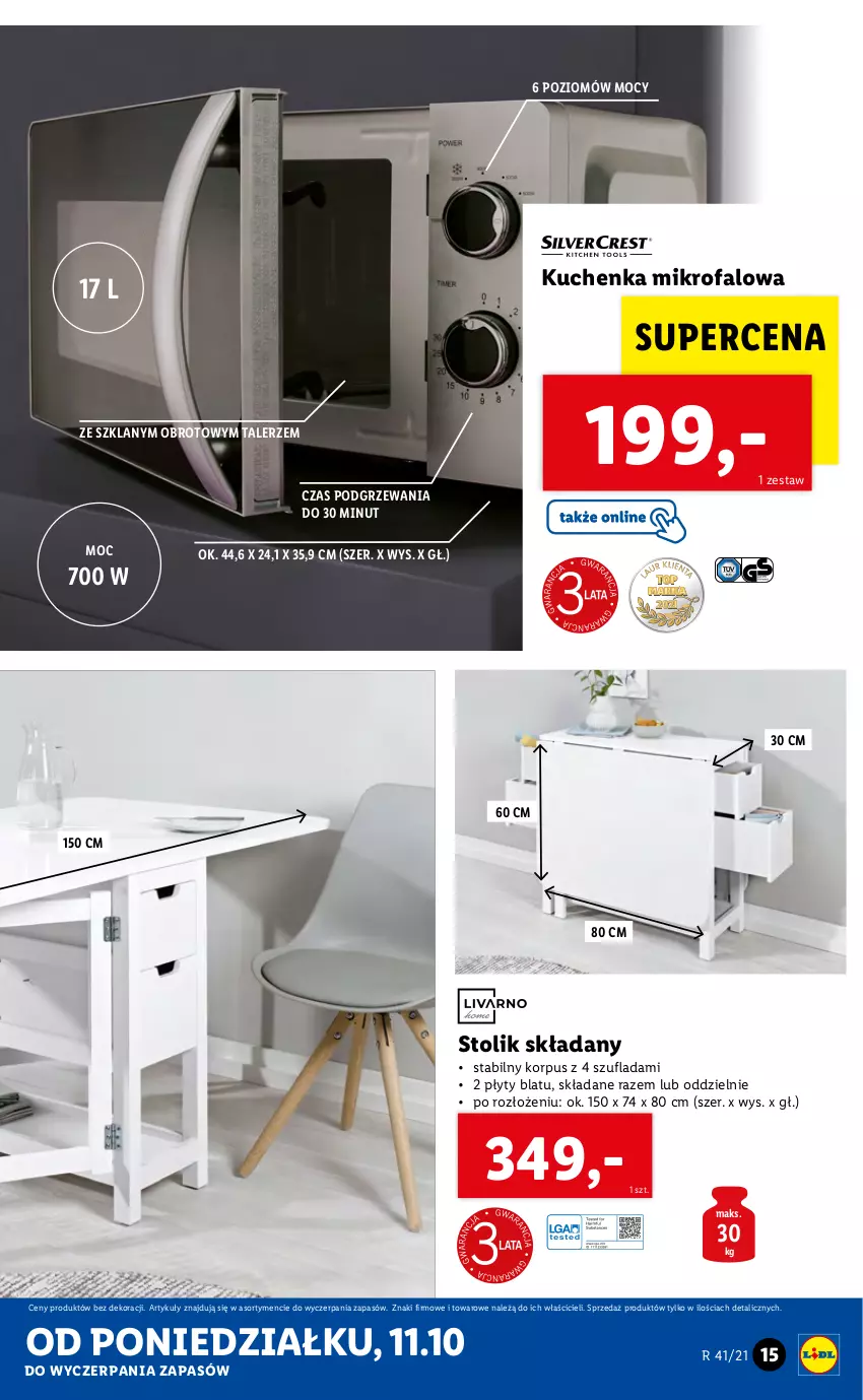 Gazetka promocyjna Lidl - GAZETKA - ważna 11.10 do 17.10.2021 - strona 15 - produkty: Fa, Kuchenka mikrofalowa, Stolik, Talerz