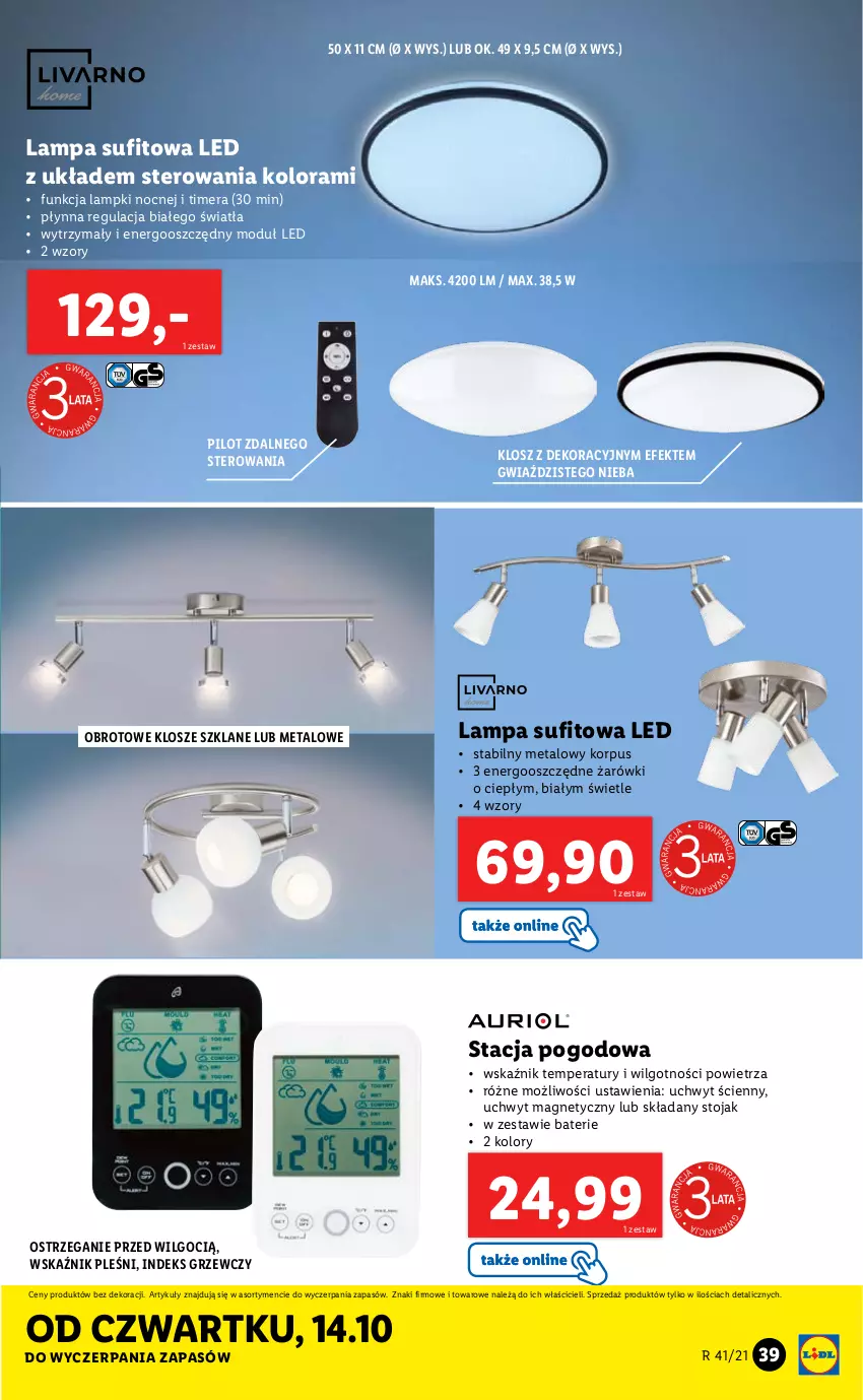 Gazetka promocyjna Lidl - GAZETKA - ważna 11.10 do 17.10.2021 - strona 39 - produkty: Lampa, Lampa sufitowa, LG, Stacja pogodowa, Stojak